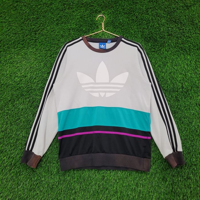 Adidas Adidas Trefoil Striped Sweatshirt Large 21.5x28.5 White