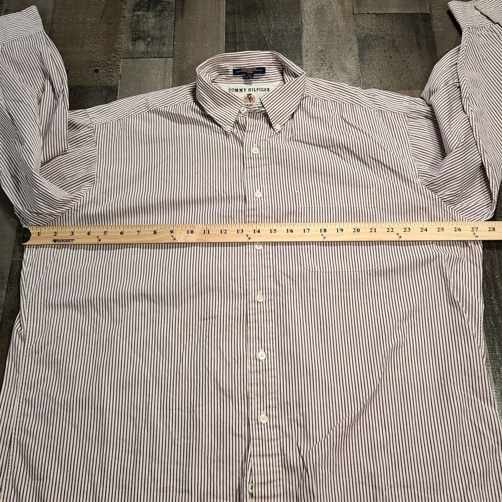 Tommy Hilfiger Tommy Hilfiger Dress Shirt Mens 17 Purple Pinstripe Button-Down Long Sleeves Size 46R - 5 Thumbnail