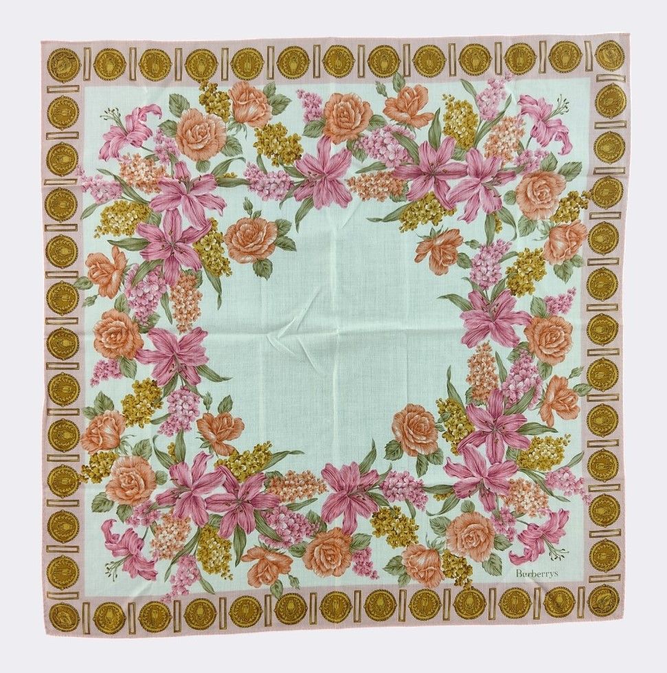 Burberry Vintage Burberrys Floral Lily Rose Medallion Silk Scarf Size ONE SIZE - 1 Thumbnail