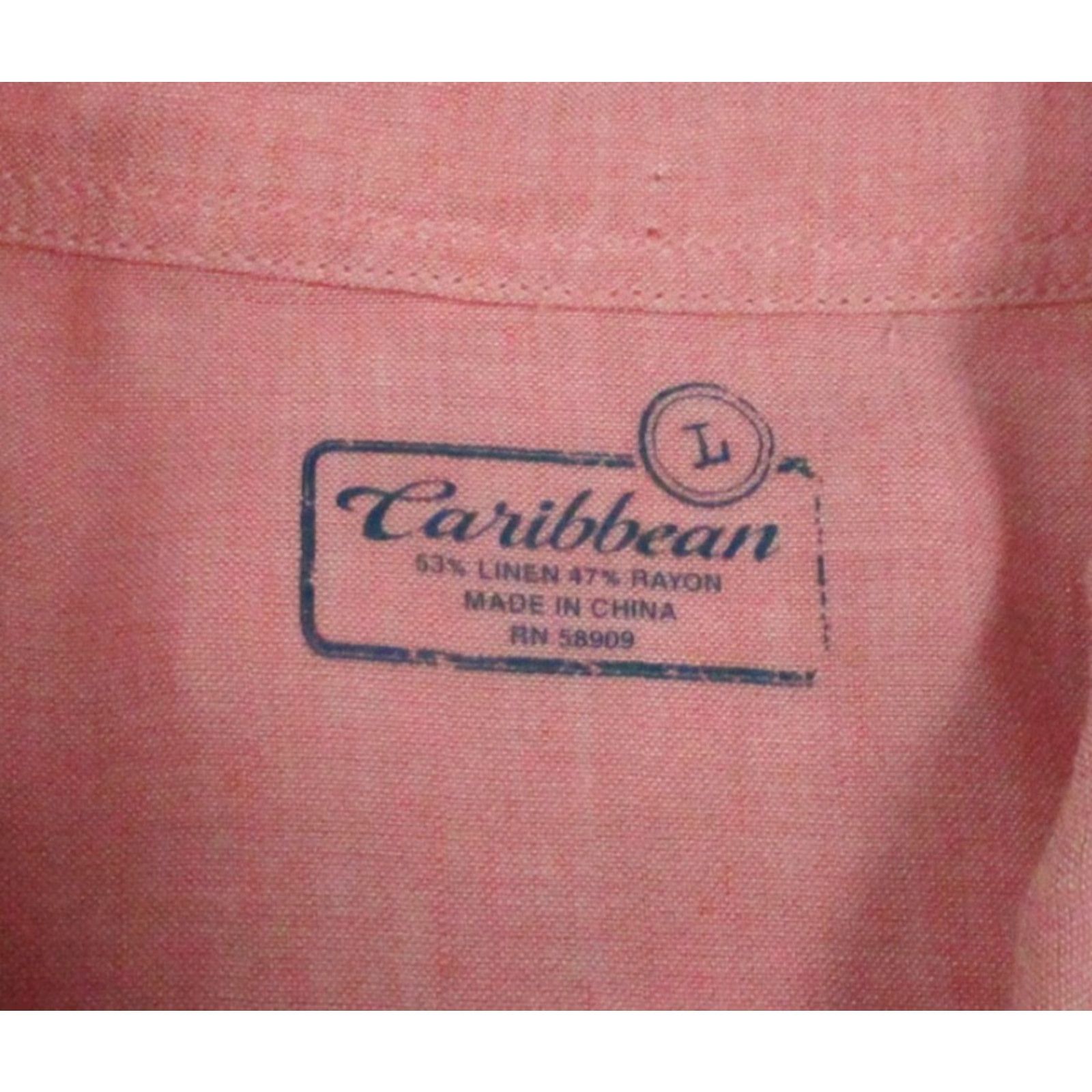 Pinko Caribbean Shirt Mens Large Pink Linen Rayon Short Sleeve Button Up Casual Shirt Size US L / EU 52-54 / 3 - 5 Thumbnail