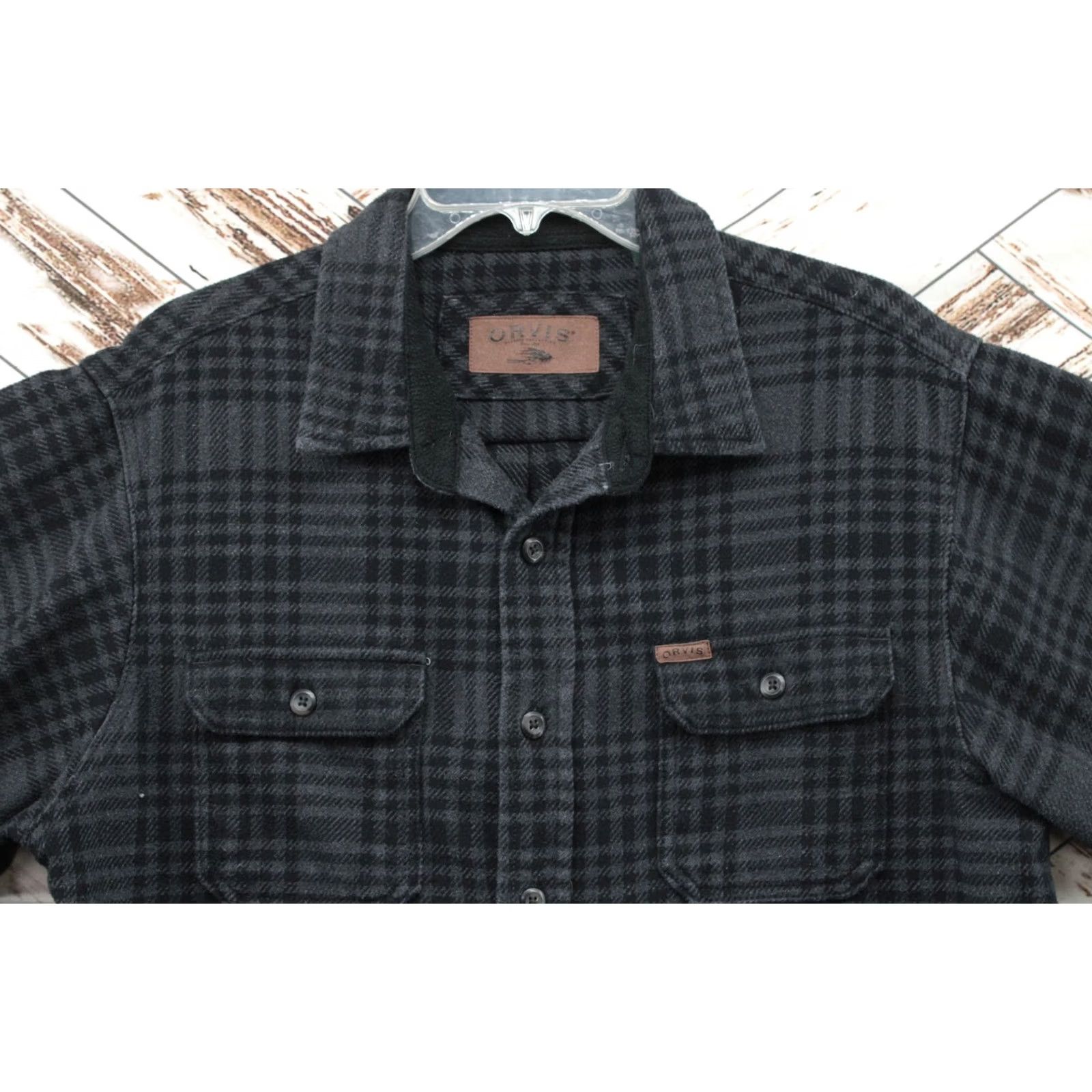 Orvis ORVIS Shirt Mens Large Heavy Flannel Gray Black Plaid Button Up Shacket Pockets Size US L / EU 52-54 / 3 - 2 Thumbnail