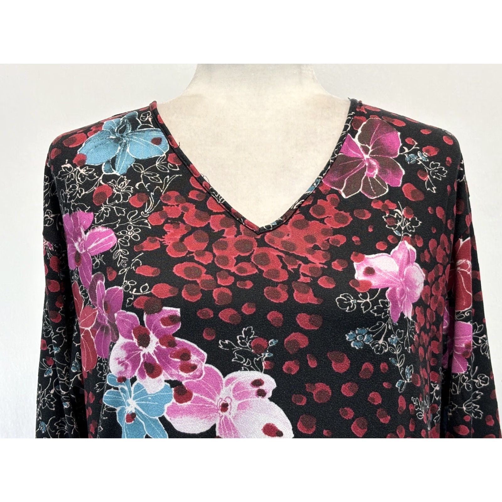Vintage Natori Women's Midi Dress Sz Small 4 6 Floral Geisha V-Neck Sleep Shirt Stretch Pockets Size S / US 4 / IT 40 - 5 Thumbnail
