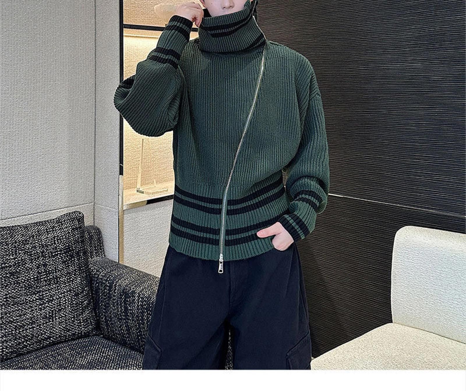 Japanese Brand Striped Ribbed Turtleneck Sweater, Relaxed Fit Knitwear Size US M / EU 48-50 / 2 - 7 Thumbnail