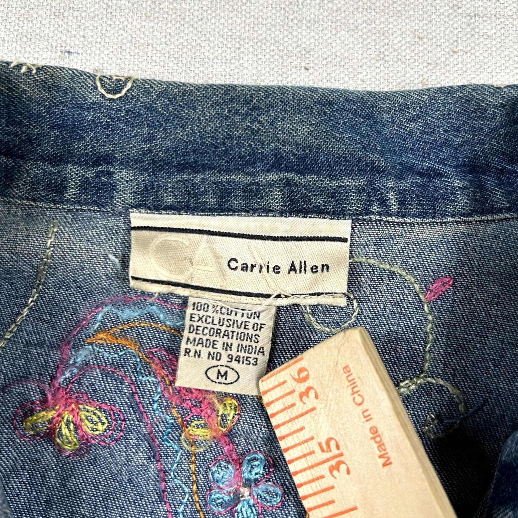 Denime Carrie Allen Womens M Denim Jacket All Over Embroidered Crochet Chain Stitch Blue Size M / US 6-8 / IT 42-44 - 4 Thumbnail