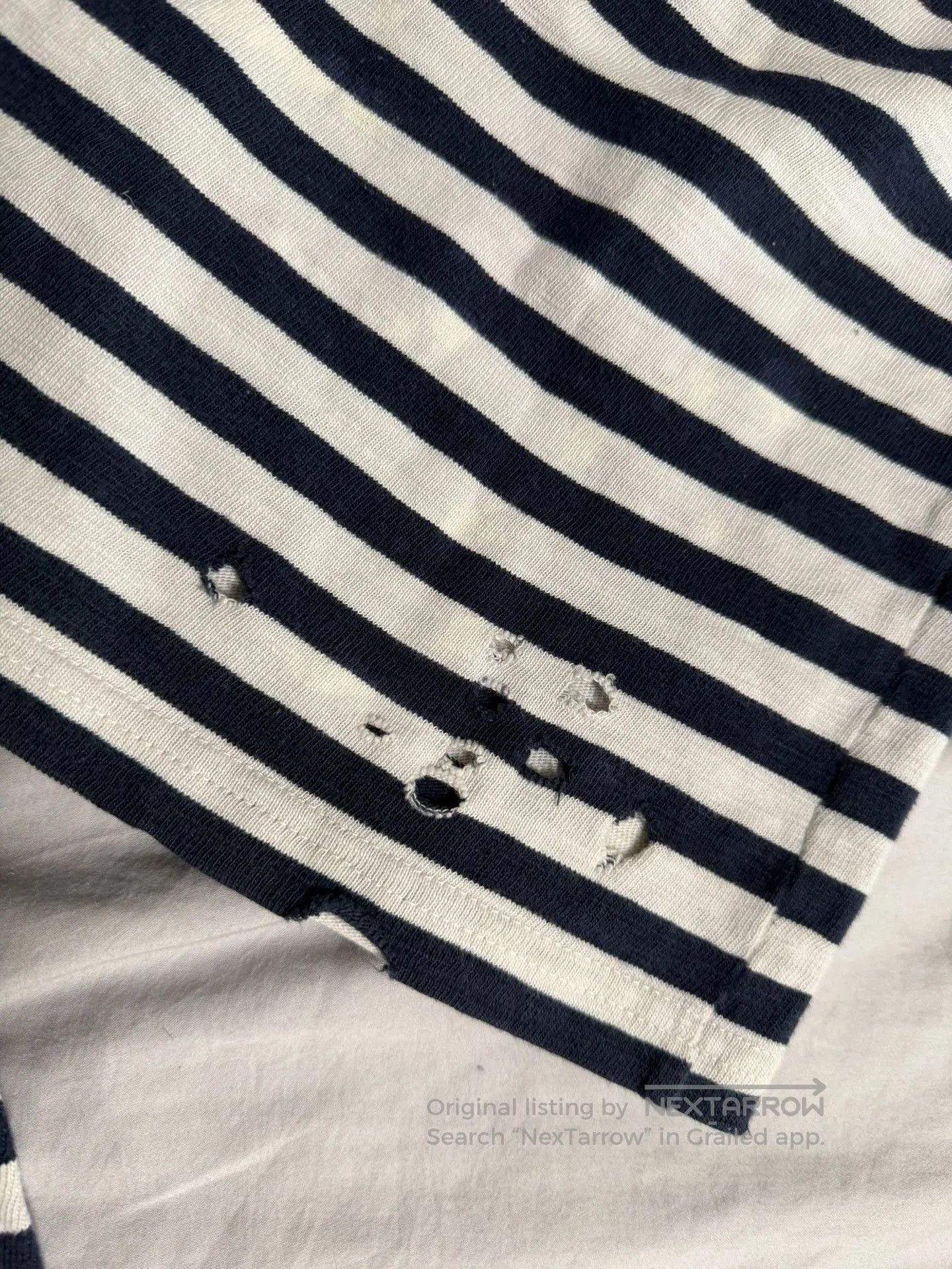 Balmain Balmain 10AW Navy Stripe Distressed LS T. Size US S / EU 44-46 / 1 - 4 Thumbnail