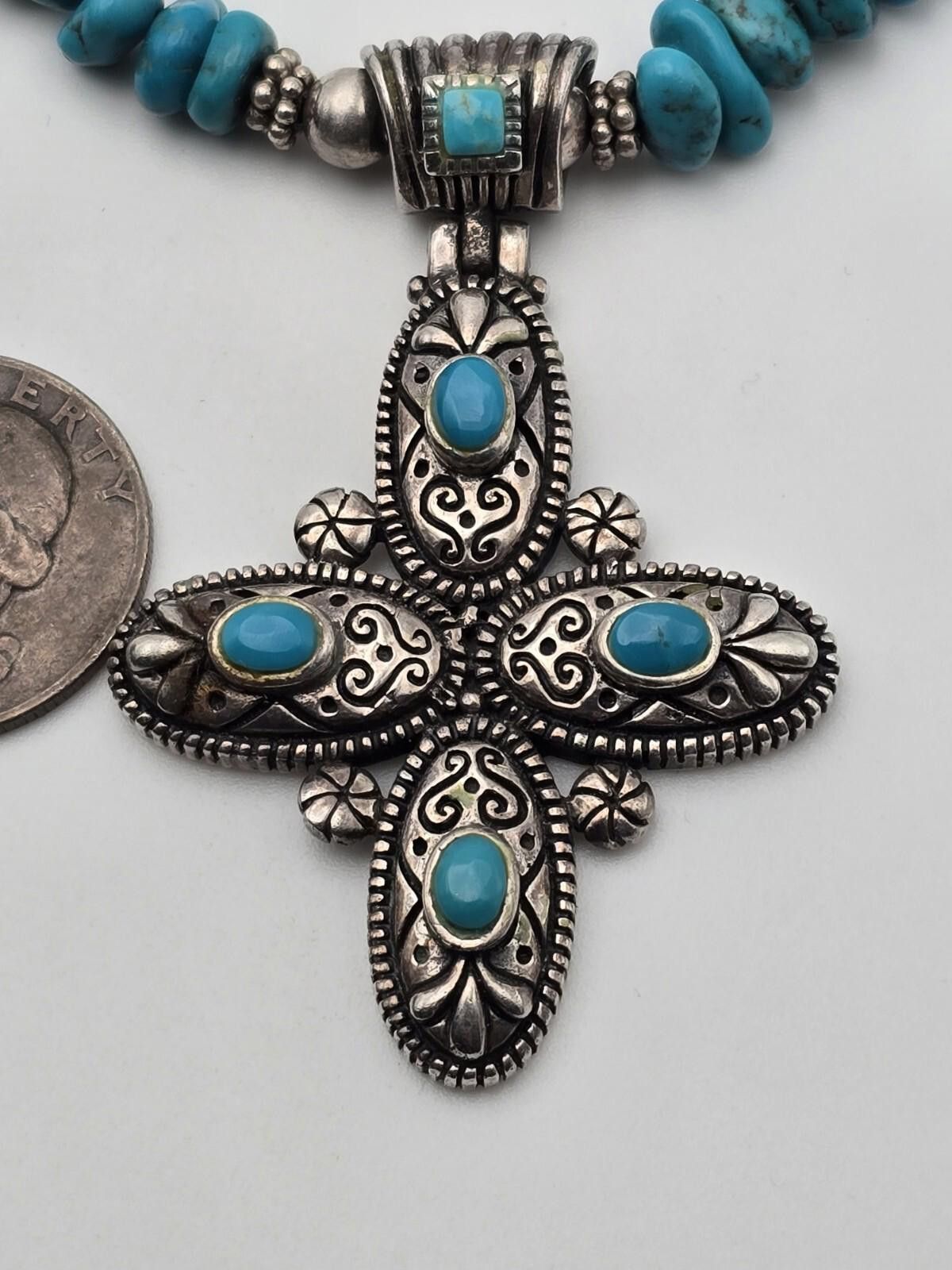 The Unbranded Brand Sterling Silver Turquoise Beaded Necklace w/ Cross Size ONE SIZE - 9 Thumbnail