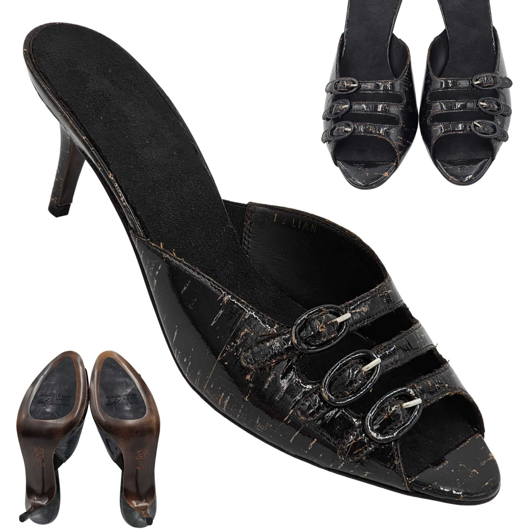 Donald Pliner Italy Women 9.5 Black Patent Cork Dress Heels