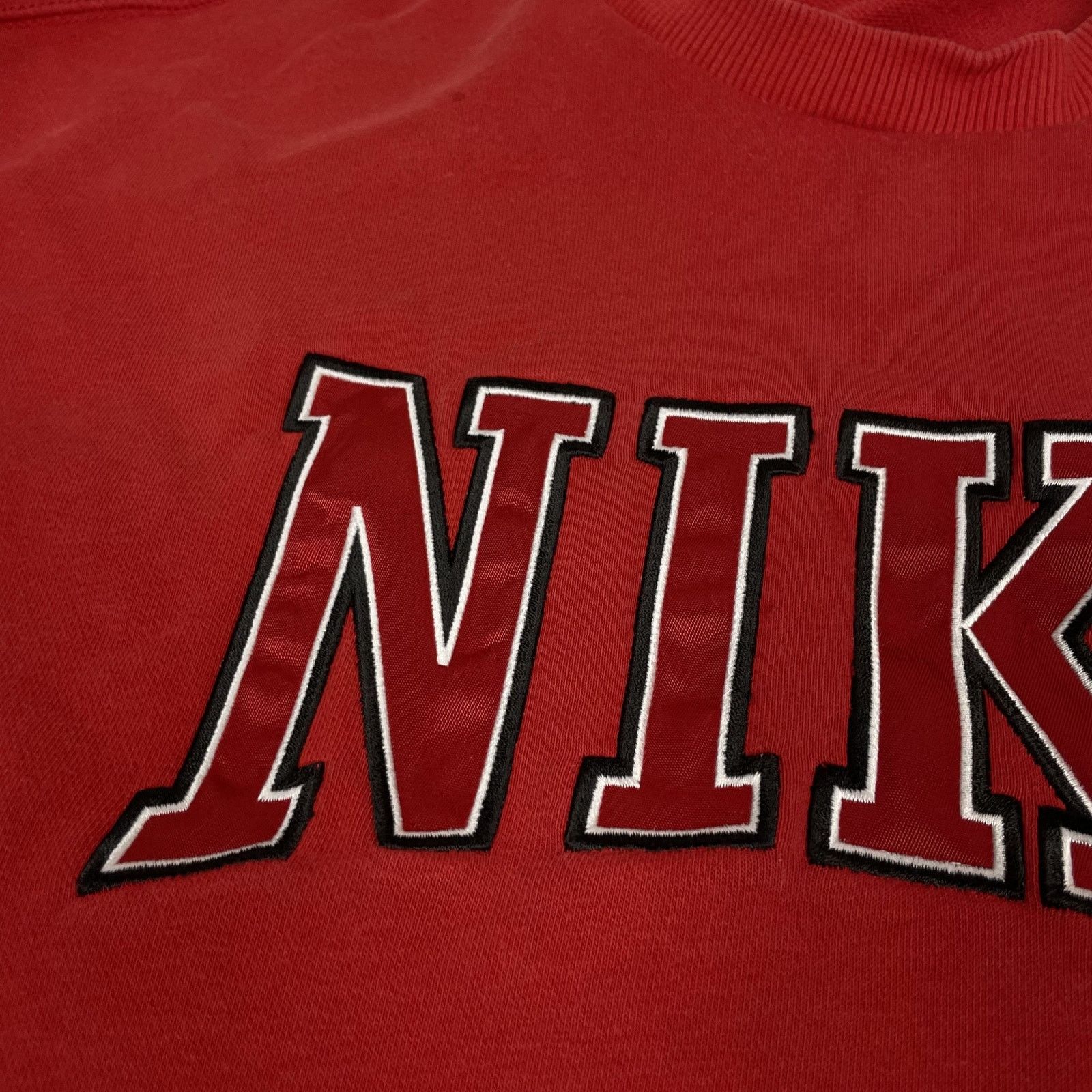 Nike × Vintage Nike Sportswear Men's Red Spellout Swoosh Sweatshirt 2XL Size US XXL / EU 58 / 5 - 3 Thumbnail