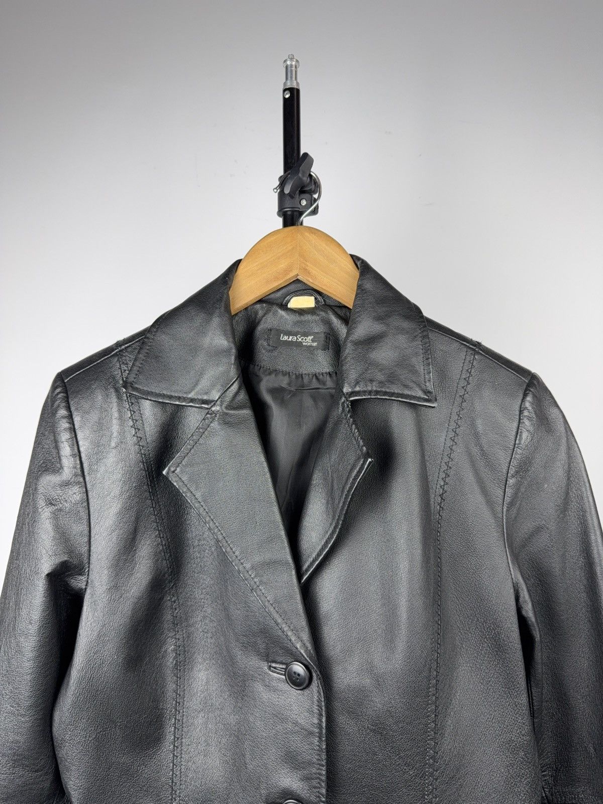Genuine Leather Vintage 90s Japanese Avant Garde Black Real Leather Coat M Size M / US 6-8 / IT 42-44 - 2 Thumbnail