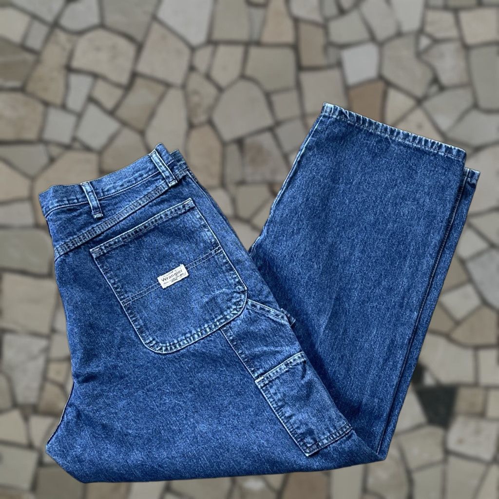 Wrangler Men's Jeans W35 L29 Denim Straight Fit Blue Workwear Construction 35 Inch Waist