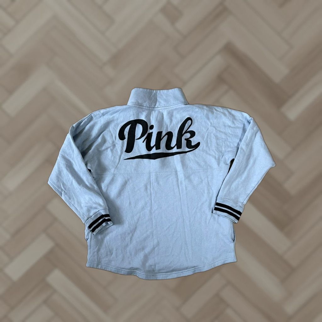 Victoria's Secret VS Pink Logo Sweatshirt 1/4 Button Pullover Light Blue Large Women Size L / US 10 / IT 46 - 1 Thumbnail
