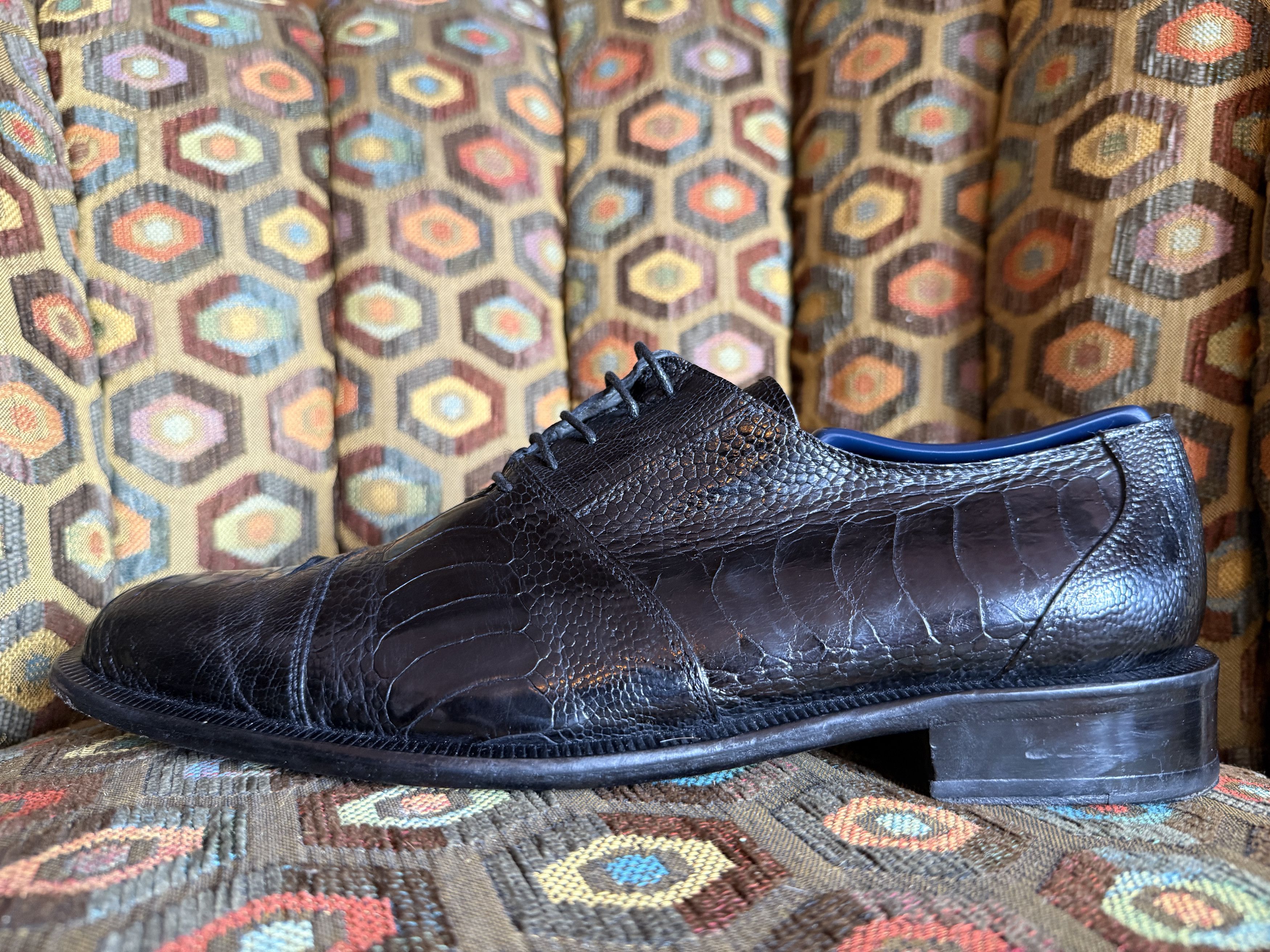 David Eden SALOMON ostrich leg cap-toe oxfords in black+box, bag, trees Size US 9.5 / EU 42-43 - 5 Thumbnail