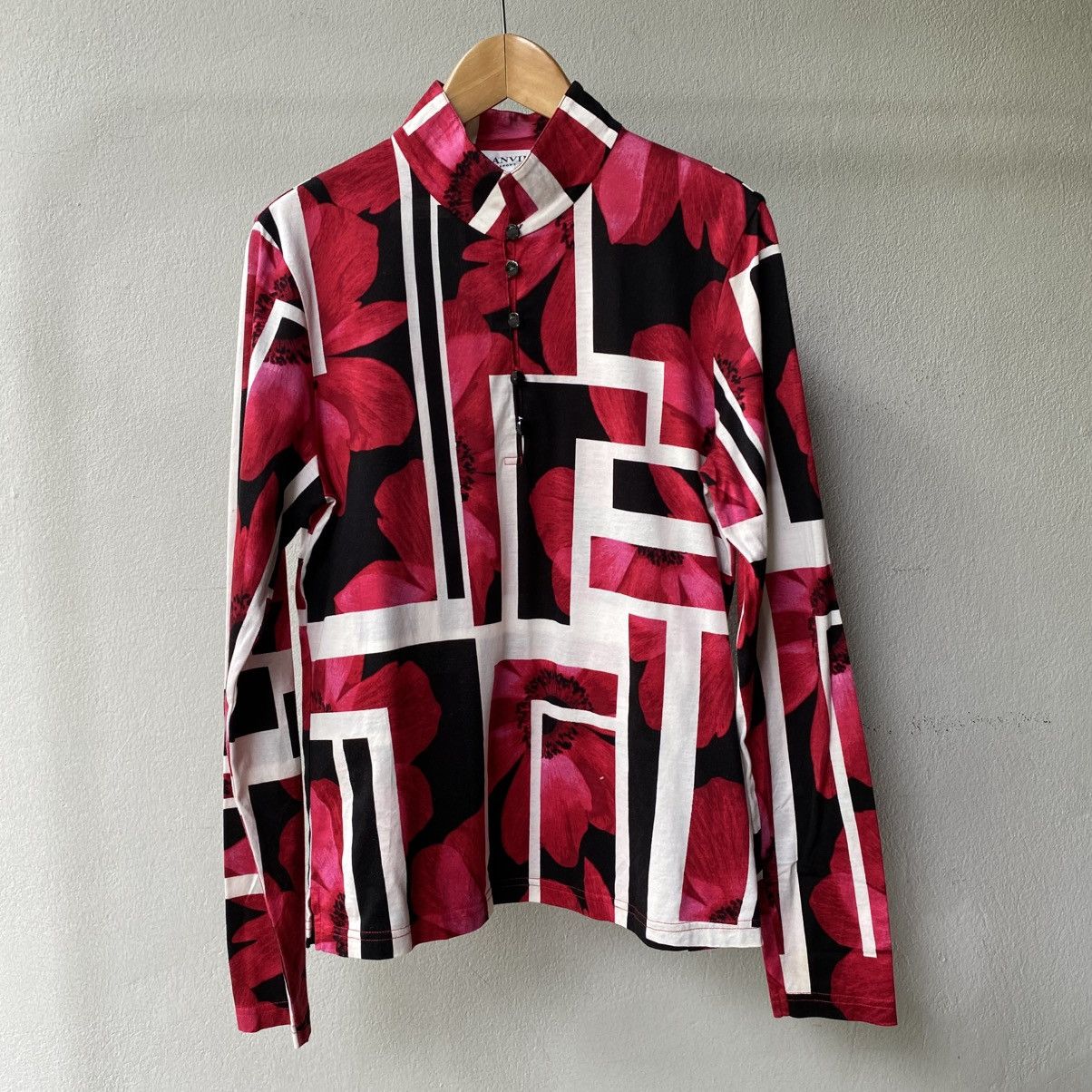 Lanvin LANVIN Red Floral Block Print Blouse with Button Neck Size XS / US 0-2 / IT 36-38 - 12 Thumbnail