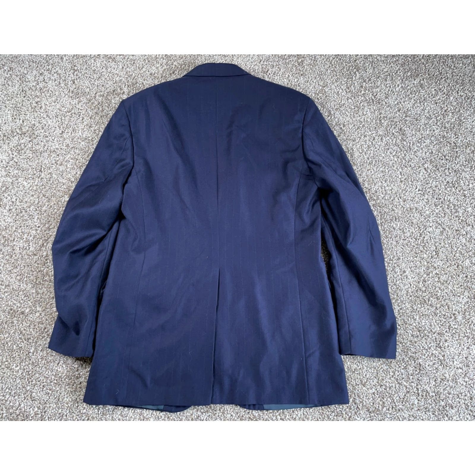 Polo Ralph Lauren VINTAGE Polo University Club Blazer Men 40 Dark Blue Pinstripe Wool 2 Piece Notch Lapel Single-Breasted Four-Button Sleeve Dry Clean Only Wool Jacket Size US L / EU 52-54 / 3 - 2 Thumbnail