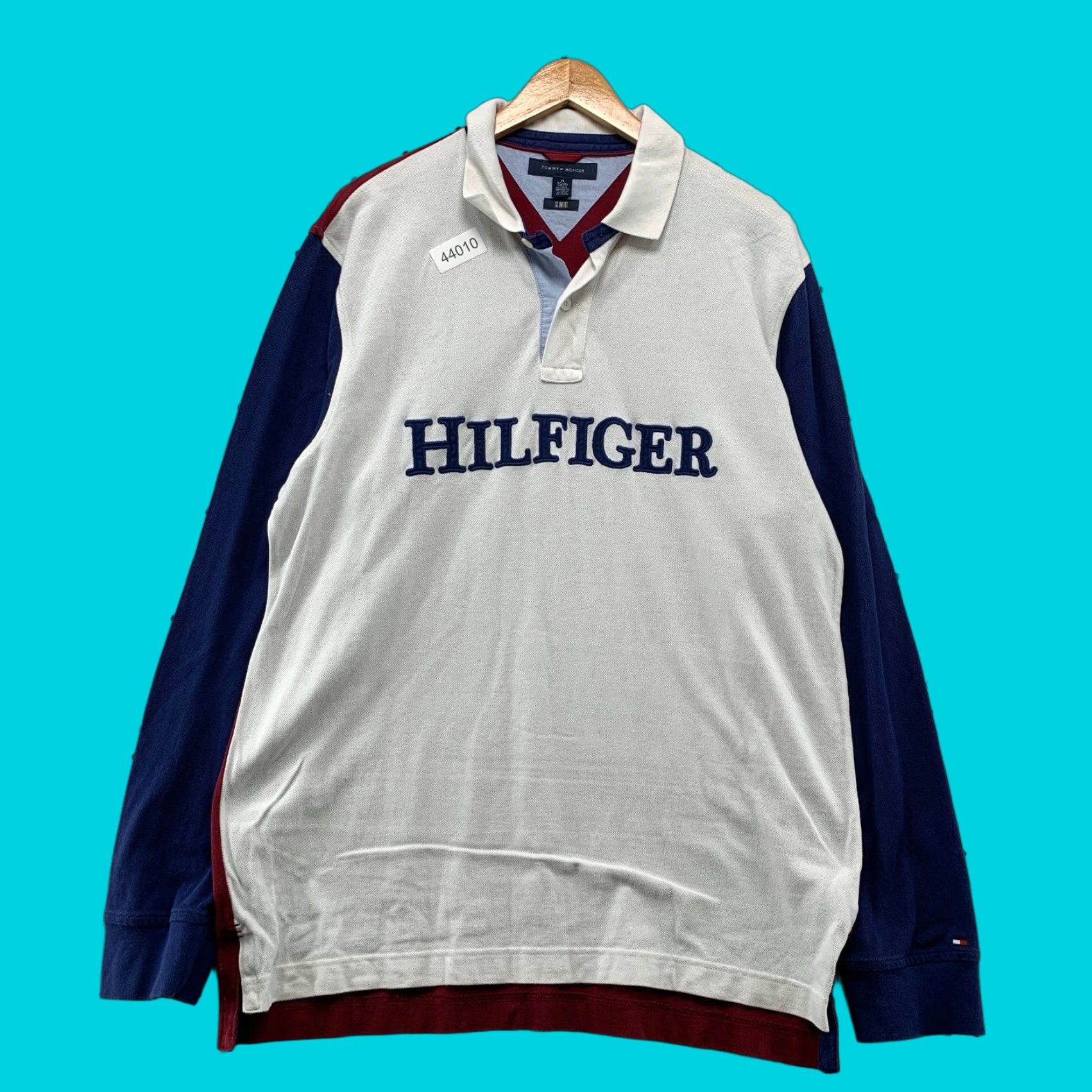 Tommy Hilfiger VINTAGE Tommy Hilfiger Polo Shirt Mens XL Long Sleeve Slim Fit Collared White SpellOut 90s Football Golf Mens XL White Hilfiger Polo Size US XL / EU 56 / 4 - 1 Thumbnail