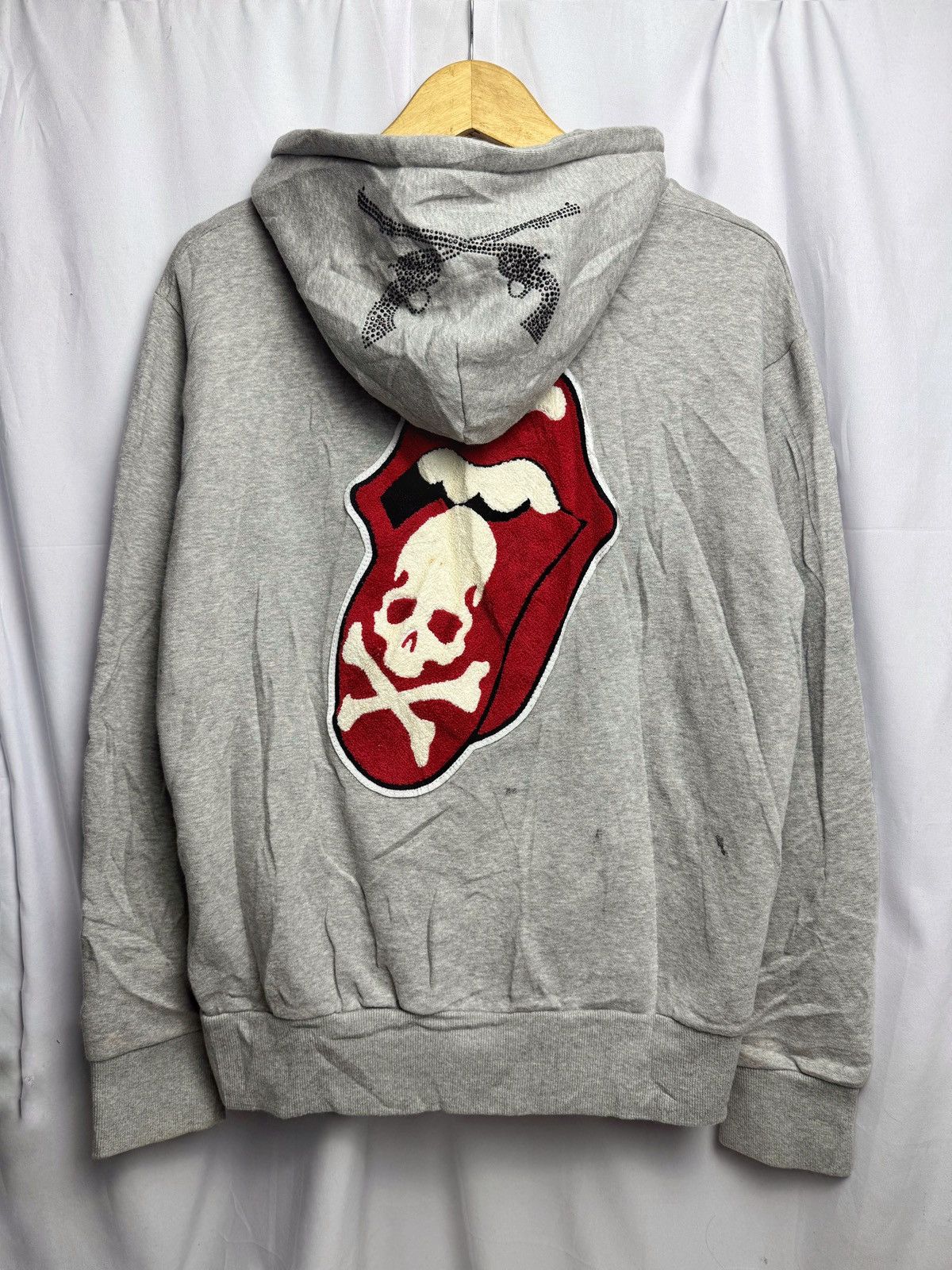 Pre-owned Hysteric Glamour X If Six Was Nine Japanese Hoodie Gun Skulls Rolling Stones Styled In Grey
