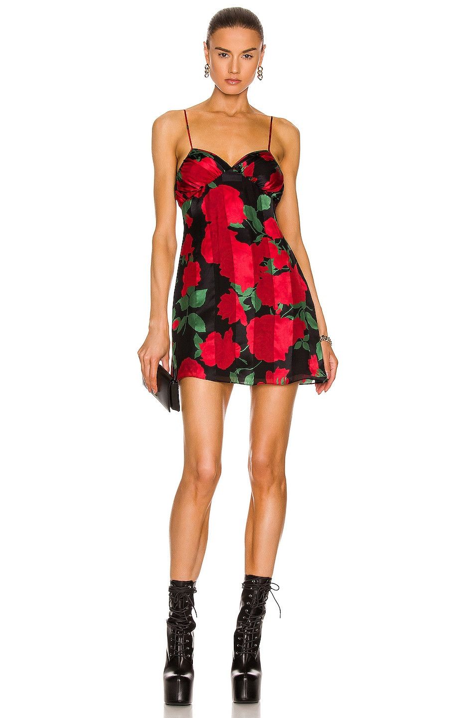 Saint Laurent Paris o1bcso1str1125 Sleeveless Dress In Floral in Black/Red Size S / US 4 / IT 40 - 1 Thumbnail