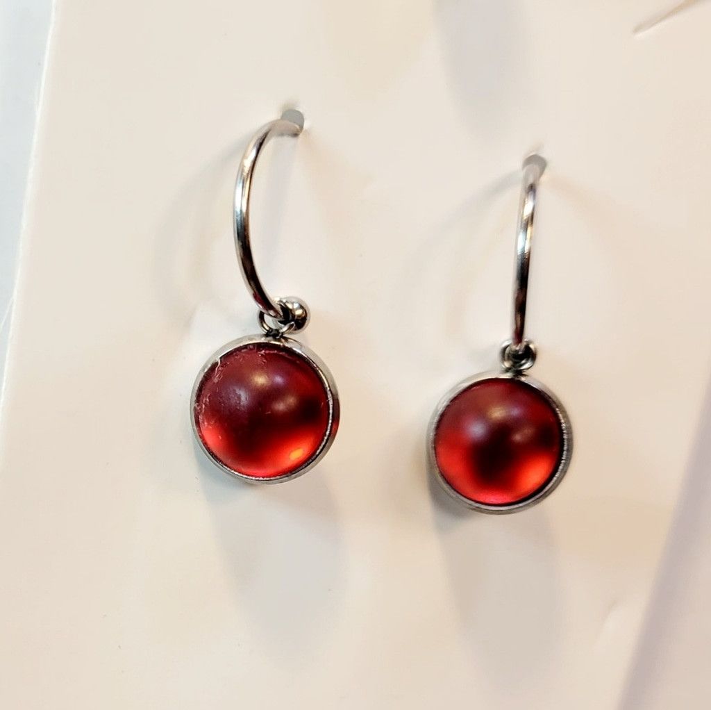 Handmade Red Crystal Sea Glass Rhinestone Dangle Drop Hoop Earrings Size ONE SIZE - 2 Thumbnail