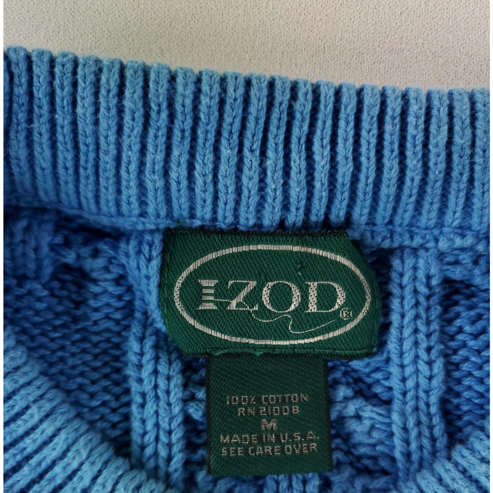 Izod VINTAGE Izod Sweater Cable Knit VTG 90s Crew Neck Cotton Made USA Blue Mens M Size US M / EU 48-50 / 2 - 2 Thumbnail