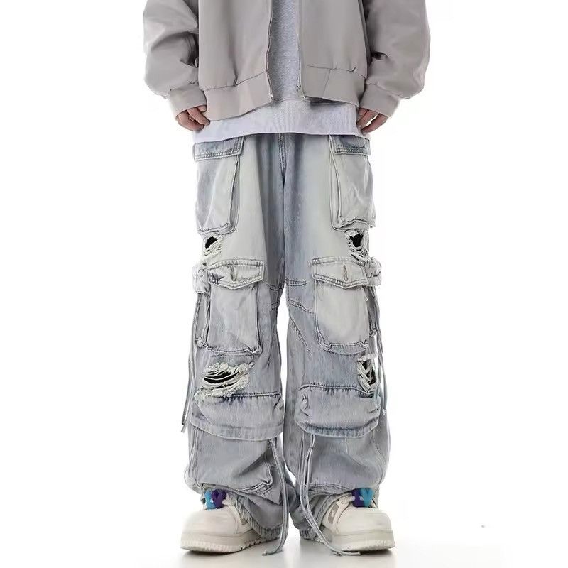 Japanese Brand × Jean Multi pocket ripped workwear wide leg cargo jeans Size US 28 / EU 44 - 2 Thumbnail