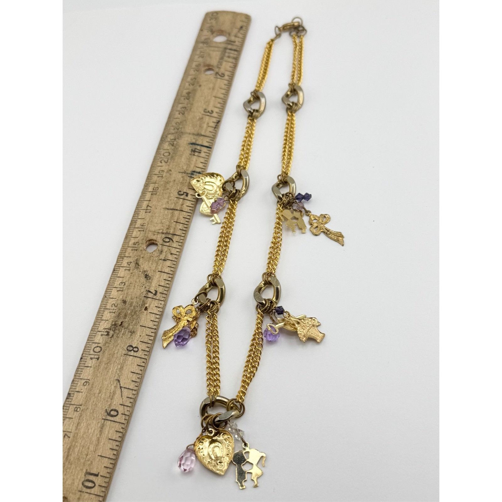 Vintage Vintage crystal charm necklace hearts, keys, bows, Flowers, Size ONE SIZE - 5 Thumbnail