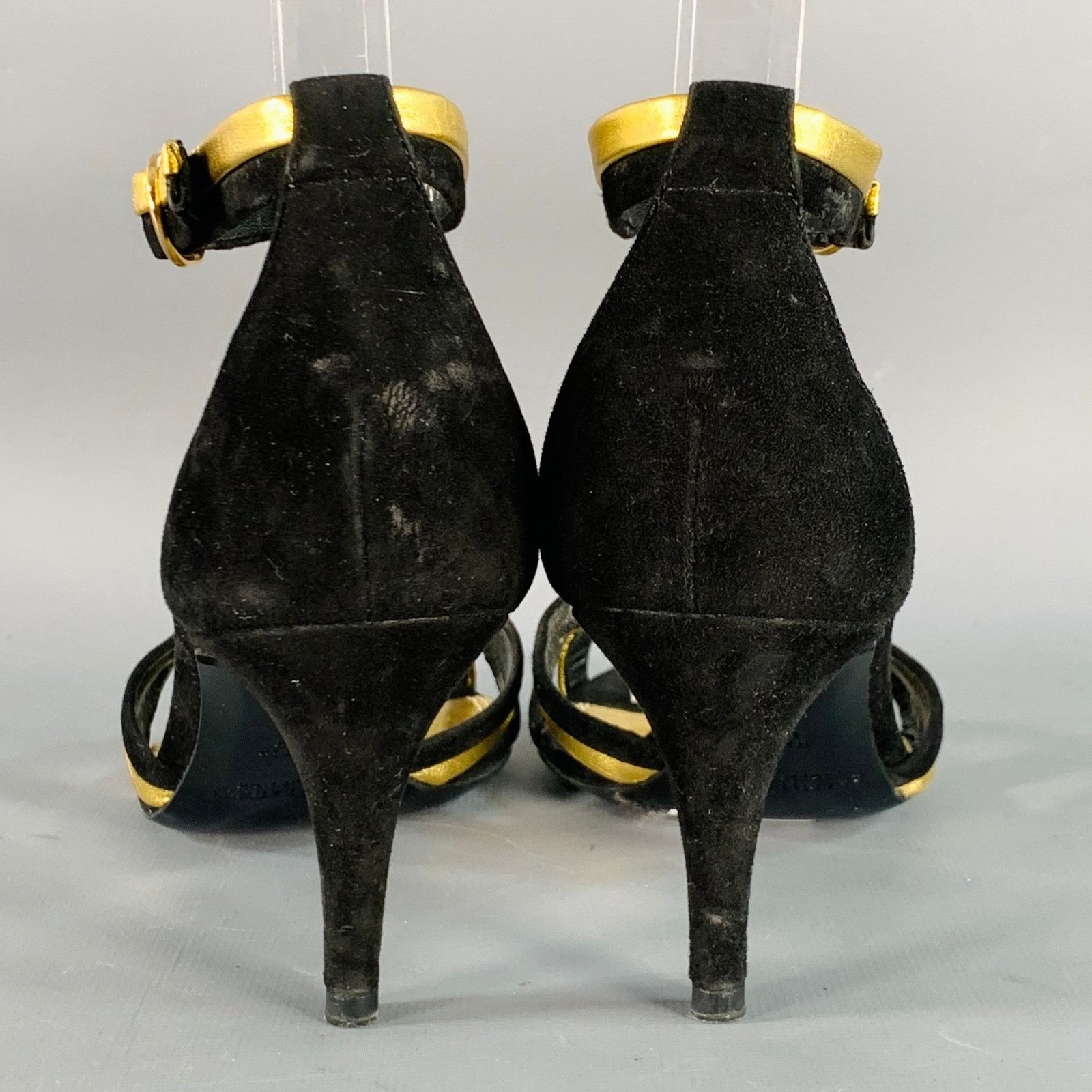 Ralph Lauren Black Metallic Gold Suede Leather Strappy Ankle Sandals Size US 6 / IT 36 - 3 Thumbnail