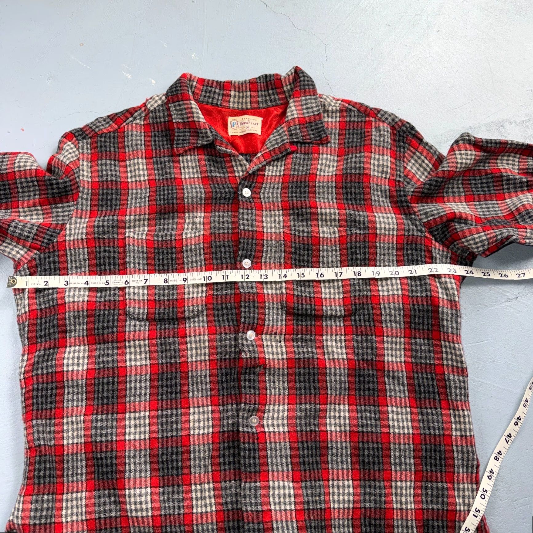 JCPenney VTG Penneys Shirt Red Plaid Wool Button Up Collared Rockabilly 1950s 60s 50s Mens XL Size US XL / EU 56 / 4 - 5 Thumbnail