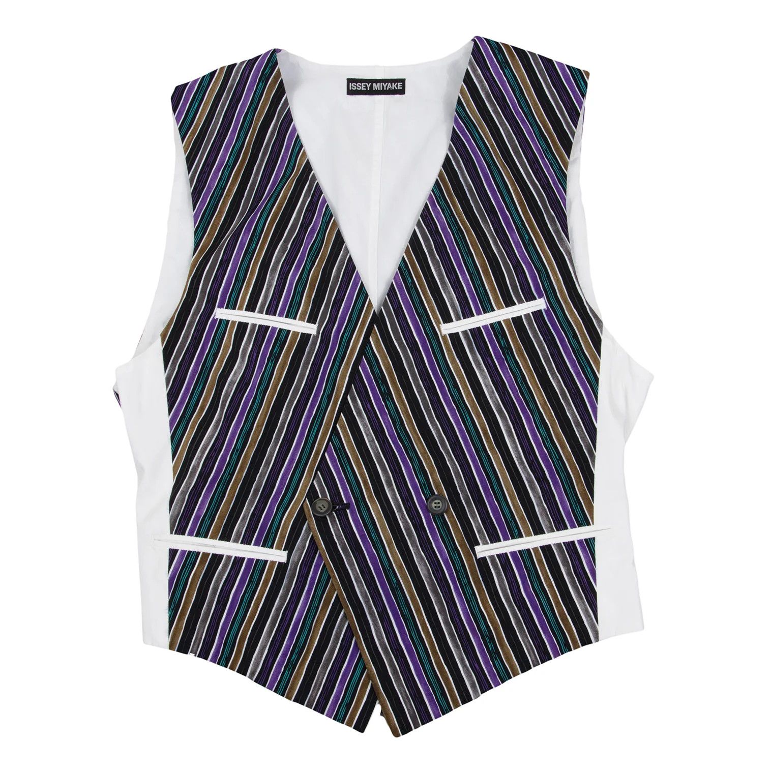 Issey Miyake Cotton Asymmetric Stripe Vest in Black, Purple, Green, Size Size US M / EU 48-50 / 2 - 1 Thumbnail