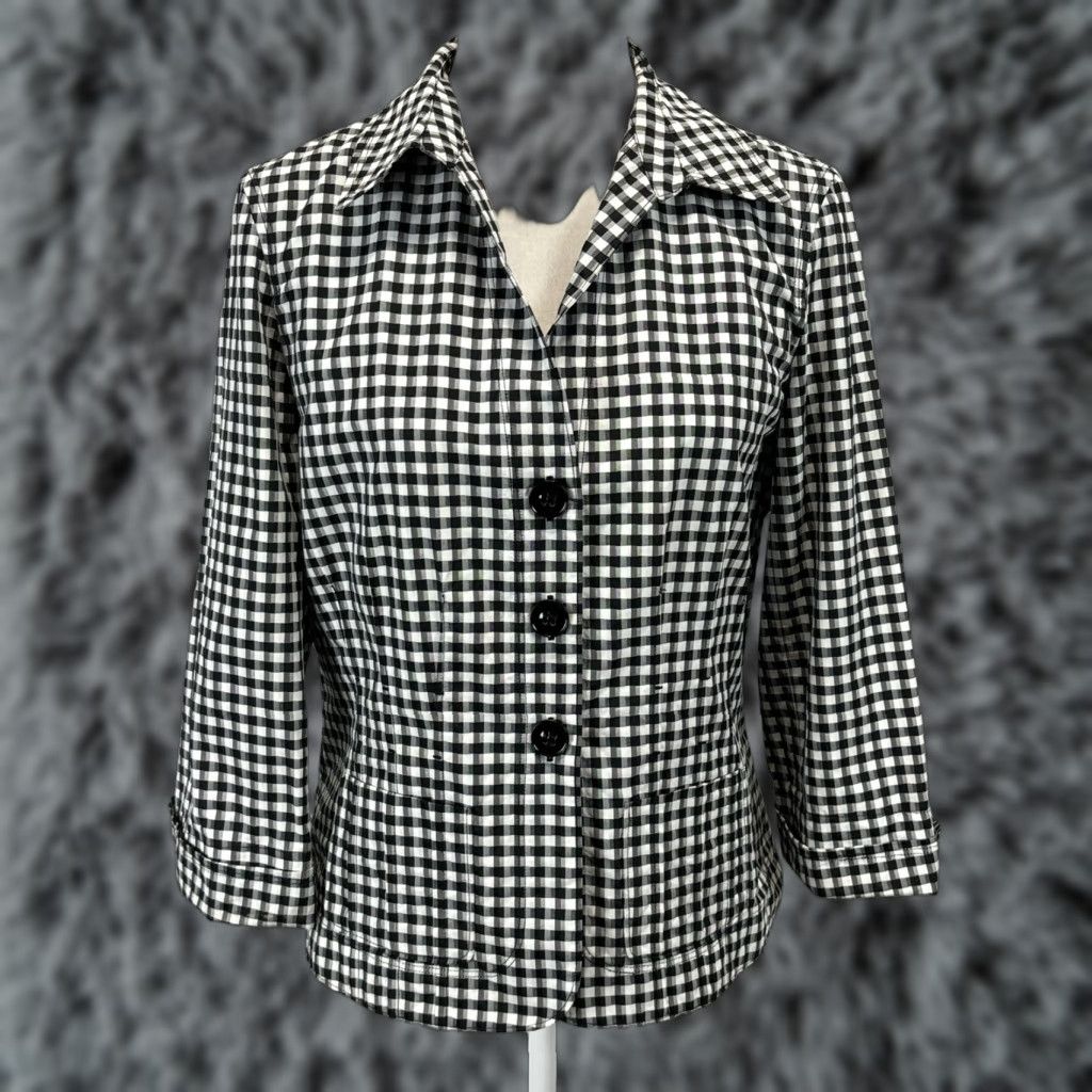 Jones New York Jones New York Gingham Shirt Womens 10 Multicolor Classic Old Money Artsy Blouse 3/4 Sleeve Collared Button Polyester Blend Regular Women Shirt Size L / US 10 / IT 46 - 1 Thumbnail