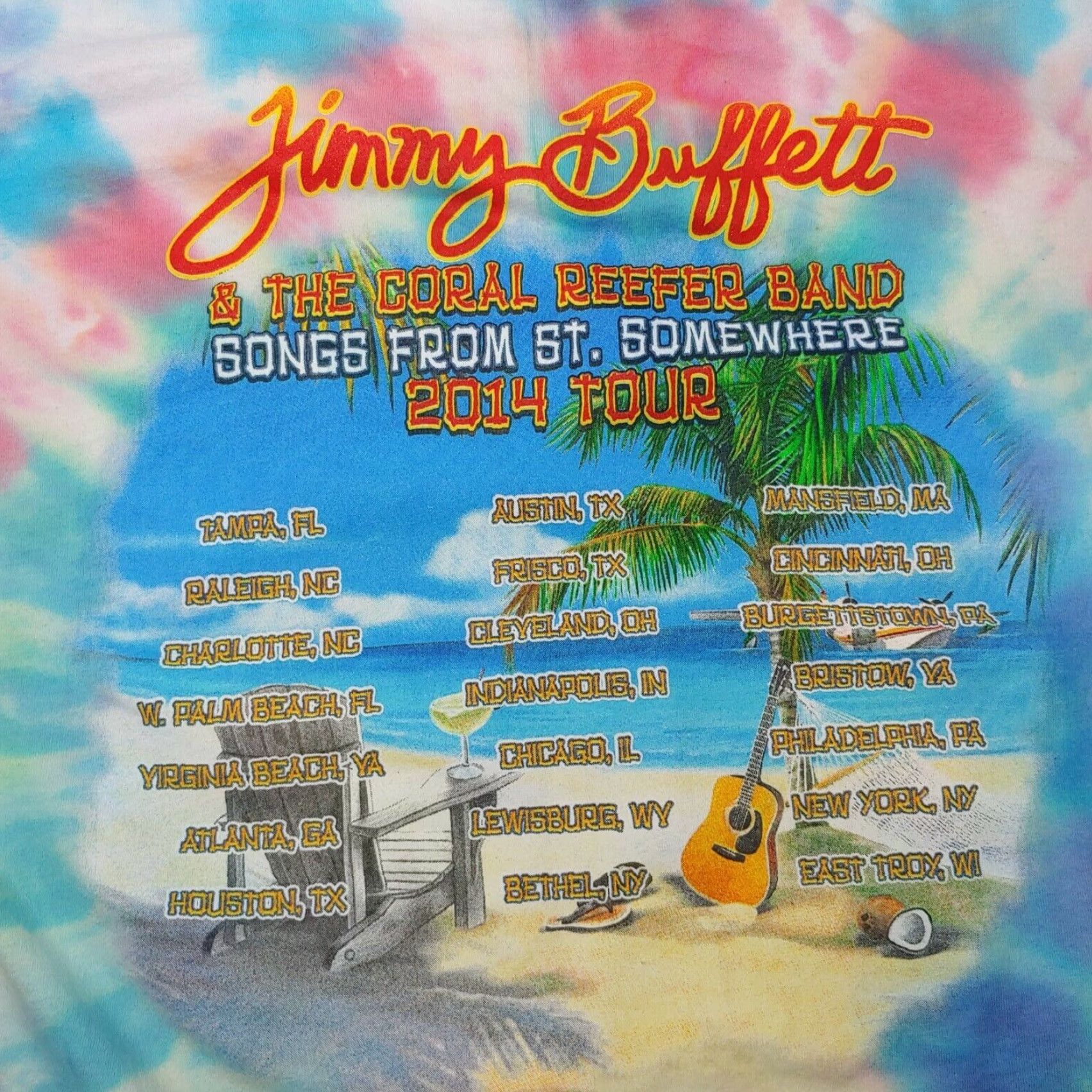 Vintage VINTAGE Jimmy Buffett Shirt XL Coral Reefer Band 2014 Tour Tie Dye Parrotthead Music Shirt Men T-Shirt Graphic Print Double-Sided Beach Band Size US XL / EU 56 / 4 - 5 Thumbnail