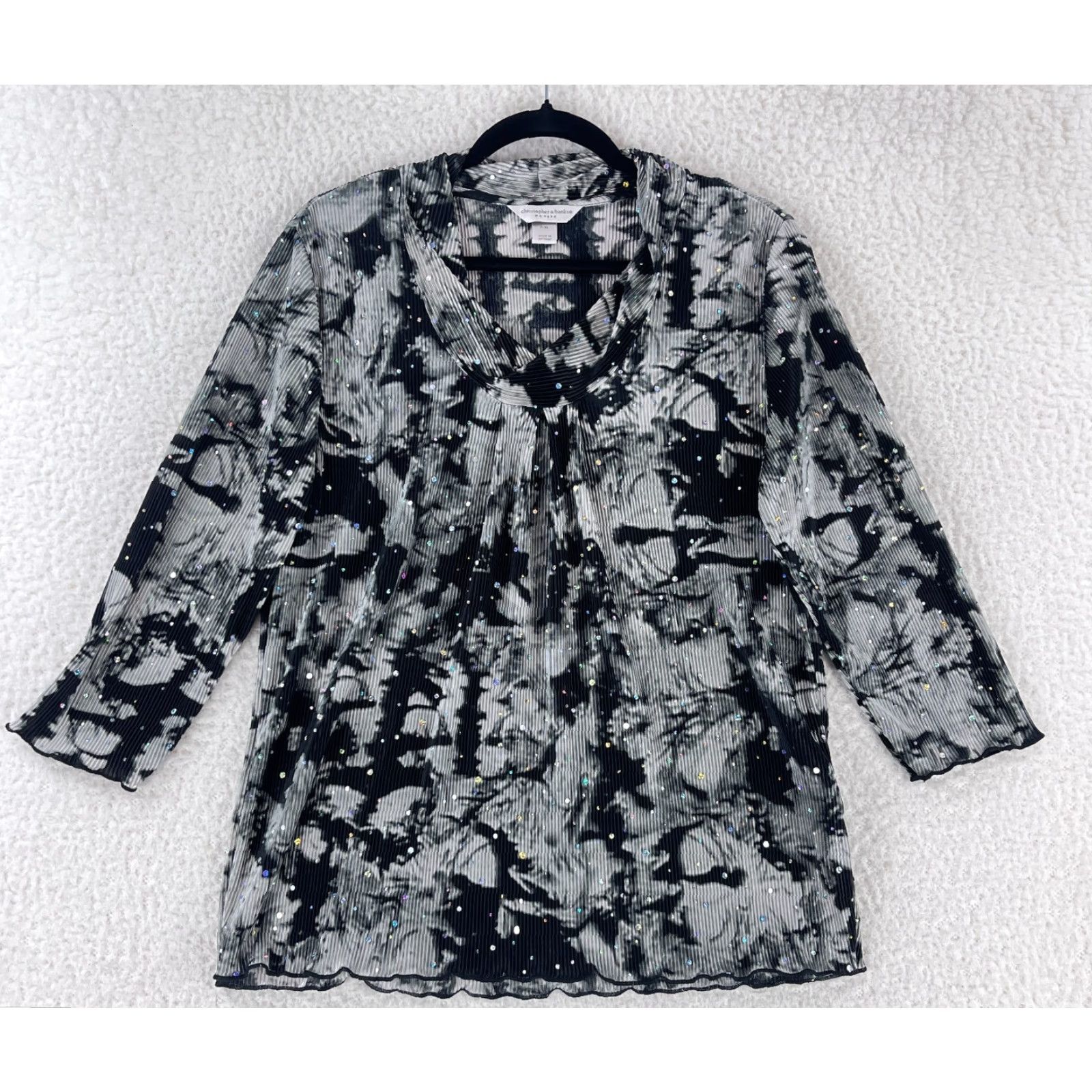 Vintage Christopher & Banks Petite Black Plisse Studded Shirt Womens 3/4 Sleeve Size PXL Size XL / US 12-14 / IT 48-50 - 2 Thumbnail