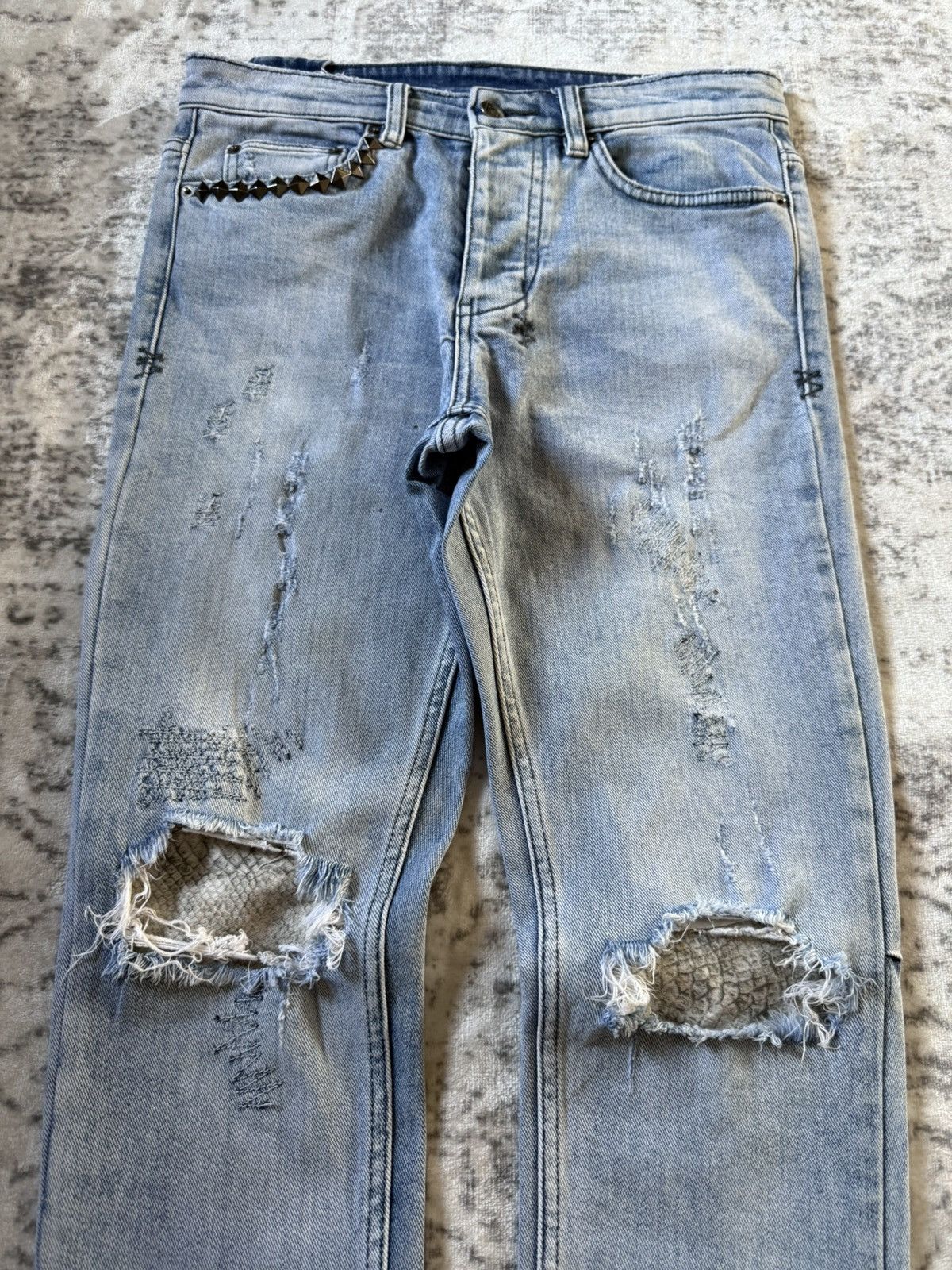 Ksubi Ksubi Studded Phython Snake Repaired Distressed Skinny Jeans Size US 30 / EU 46 - 3 Thumbnail