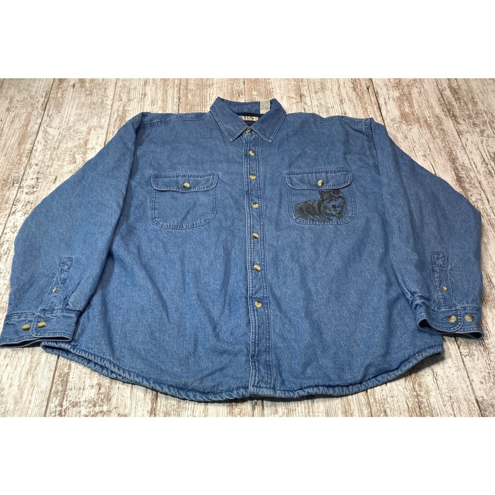 Vintage VINTAGE Cactus Clothing Denim Shirt Shacket Wolves Fleece Lined 2XL Blue Long Sleeve Shirt Jacket Mens Size US XXL / EU 58 / 5 - 3 Thumbnail