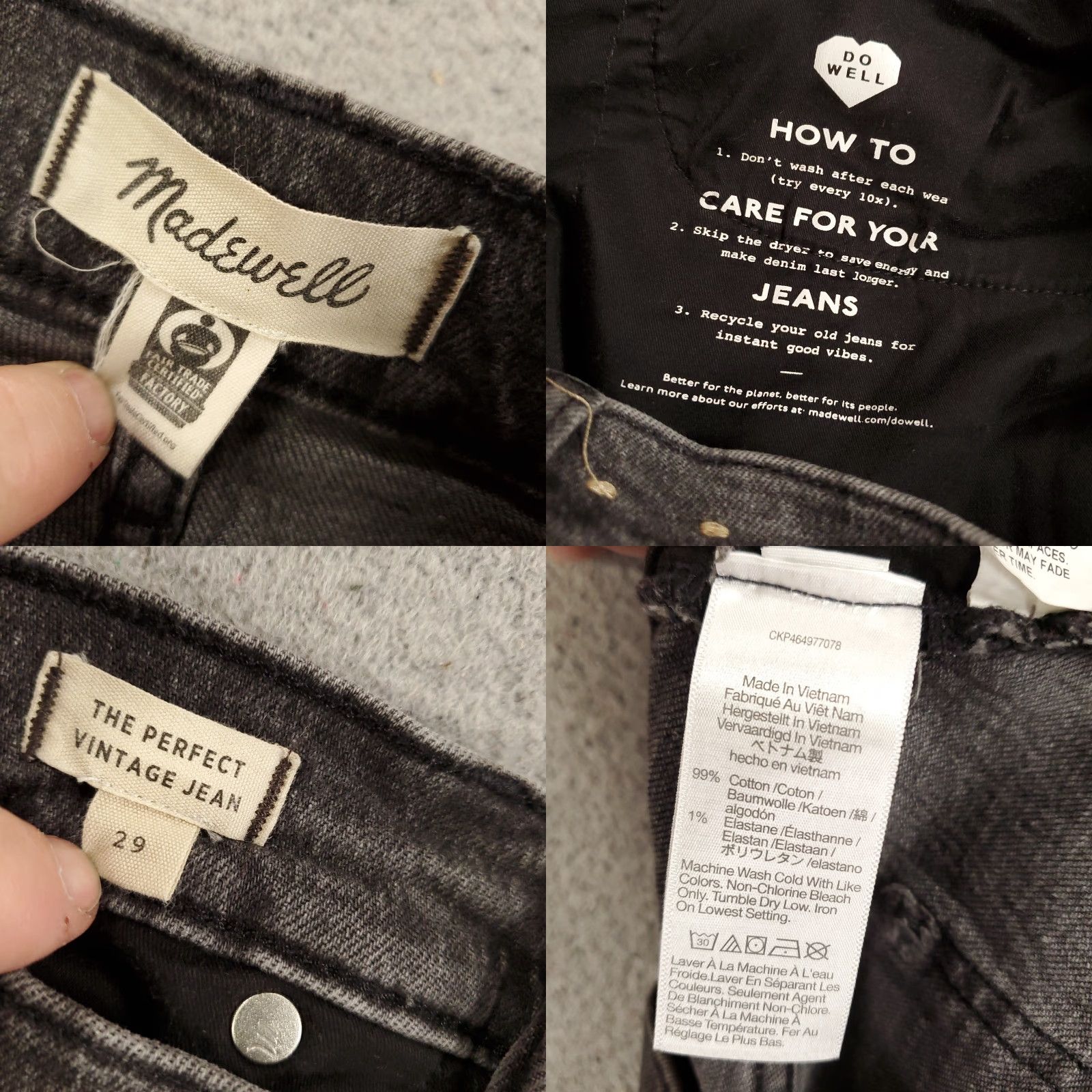 Madewell VINTAGE Madewell The Perfect Vintage Jeans Womens 29 Black High Rise Classic Straight Jeans Size 29" - 8 Thumbnail