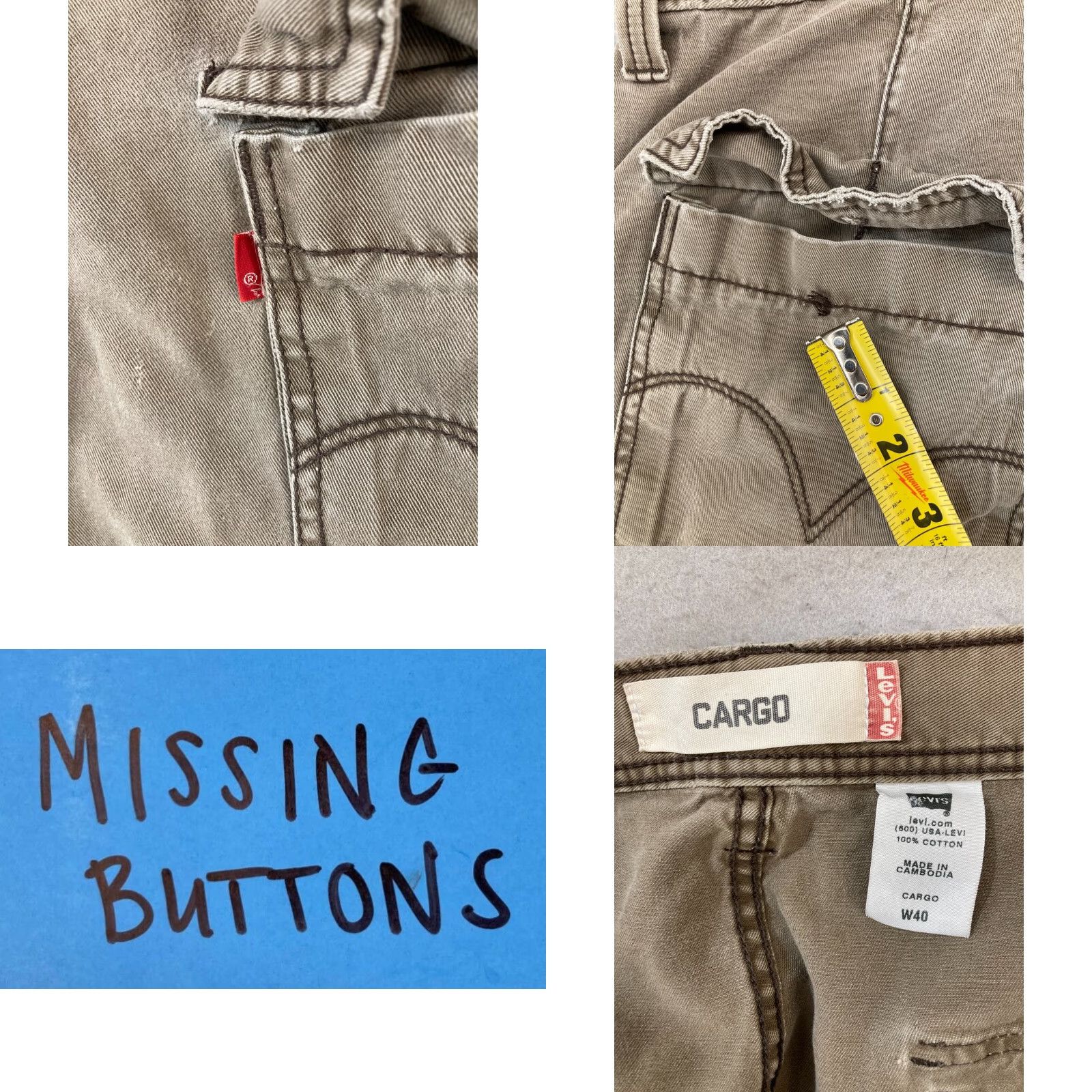 Levi's Levi's Mens Cargo Shorts 40W Khaki Y2K Vintage Cargo Shorts Mens 40W Beige Levi's Vintage Size US 40 / EU 56 - 8 Thumbnail