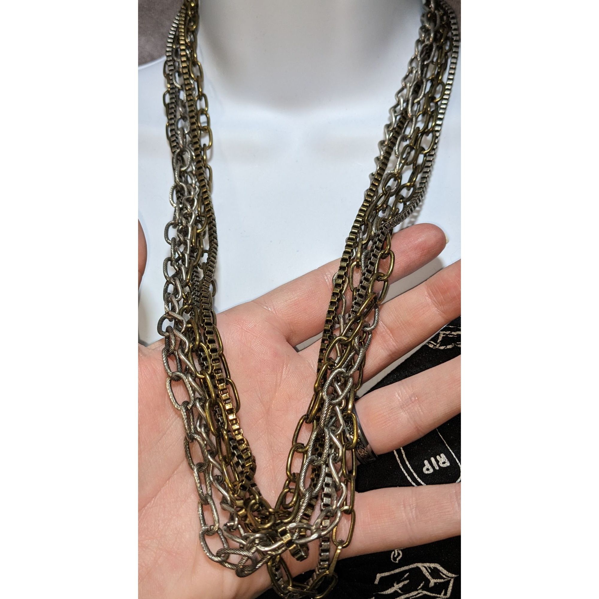 Other Grunge Layered Multi-Strand Chain Necklace In Mixed Metals Size ONE SIZE - 7 Thumbnail