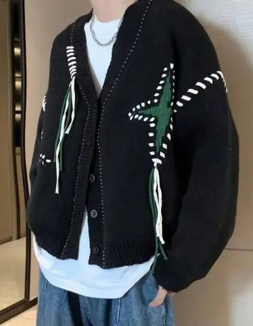 Other Fukuoka x Genji Black y2k star cardigan knitwear Size US L / EU 52-54 / 3 - 7 Thumbnail