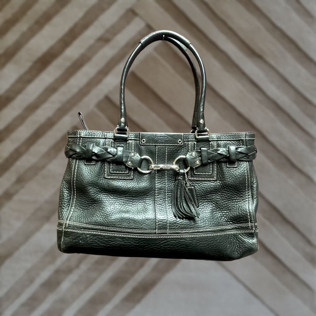 Coach Coach Hamptons Tote Handbag Pebbled Leather Black F13084 Y2K Bag Size ONE SIZE - 1 Thumbnail