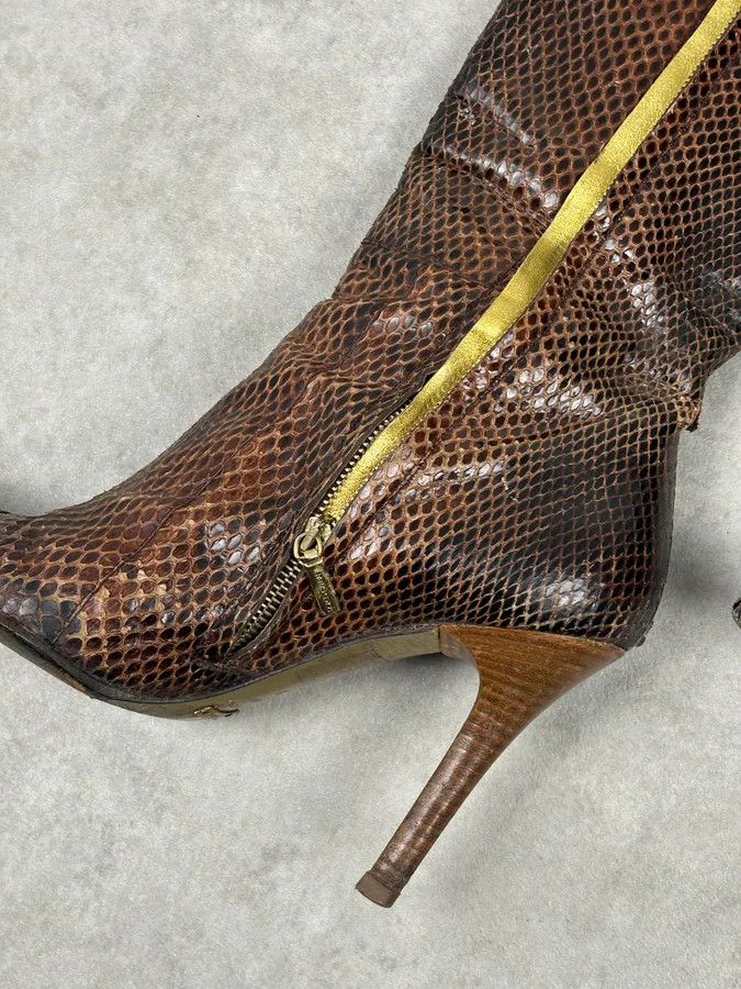Dolce & Gabbana 2000s Dolce & Gabbana Brown Python Leather Knee-High Heeled Boots Size US 8 / IT 38 - 15 Thumbnail
