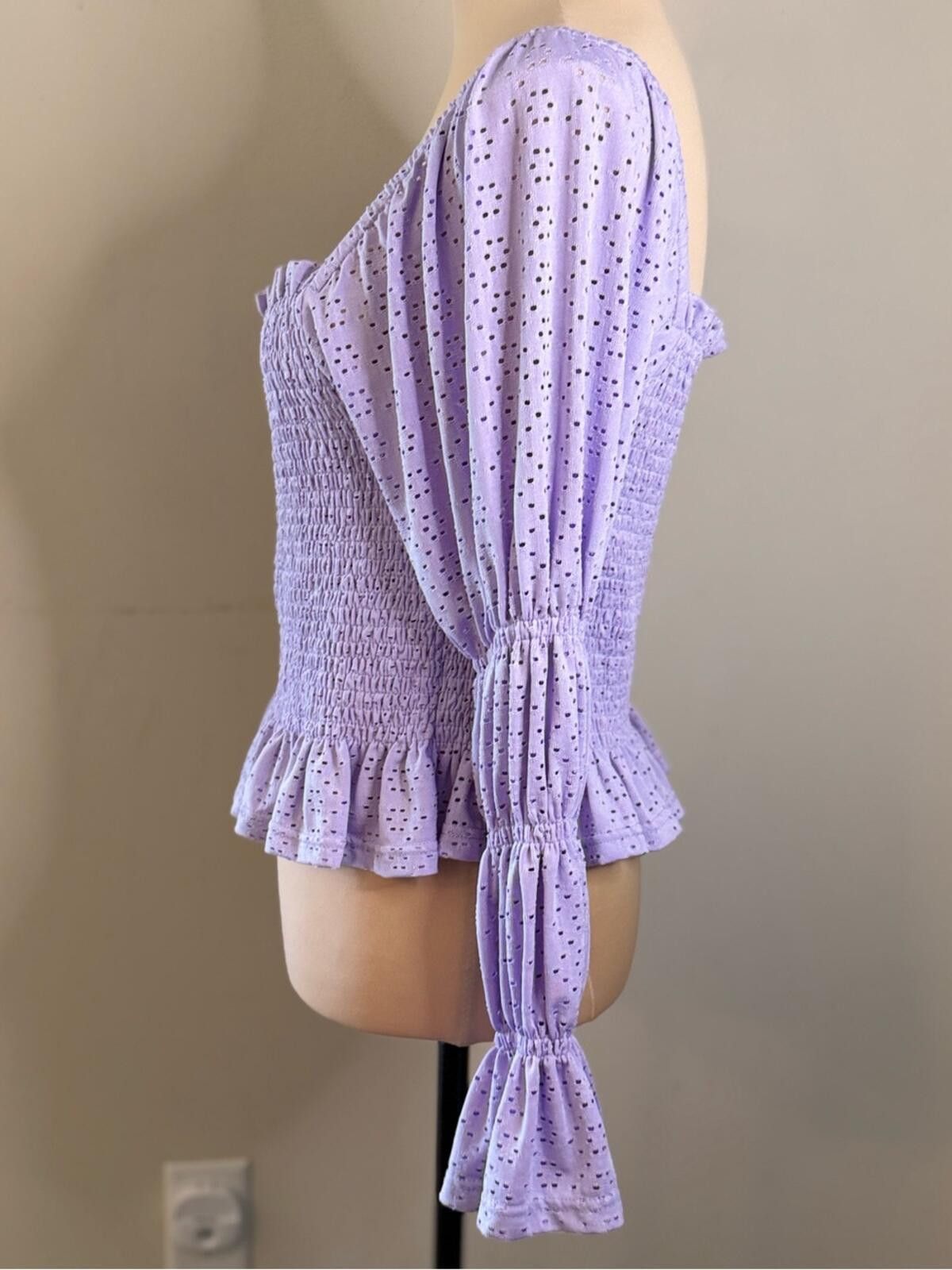 Other eesome purple islet lace smocked long sleeve crop top SZ LG Size L / US 10 / IT 46 - 3 Thumbnail