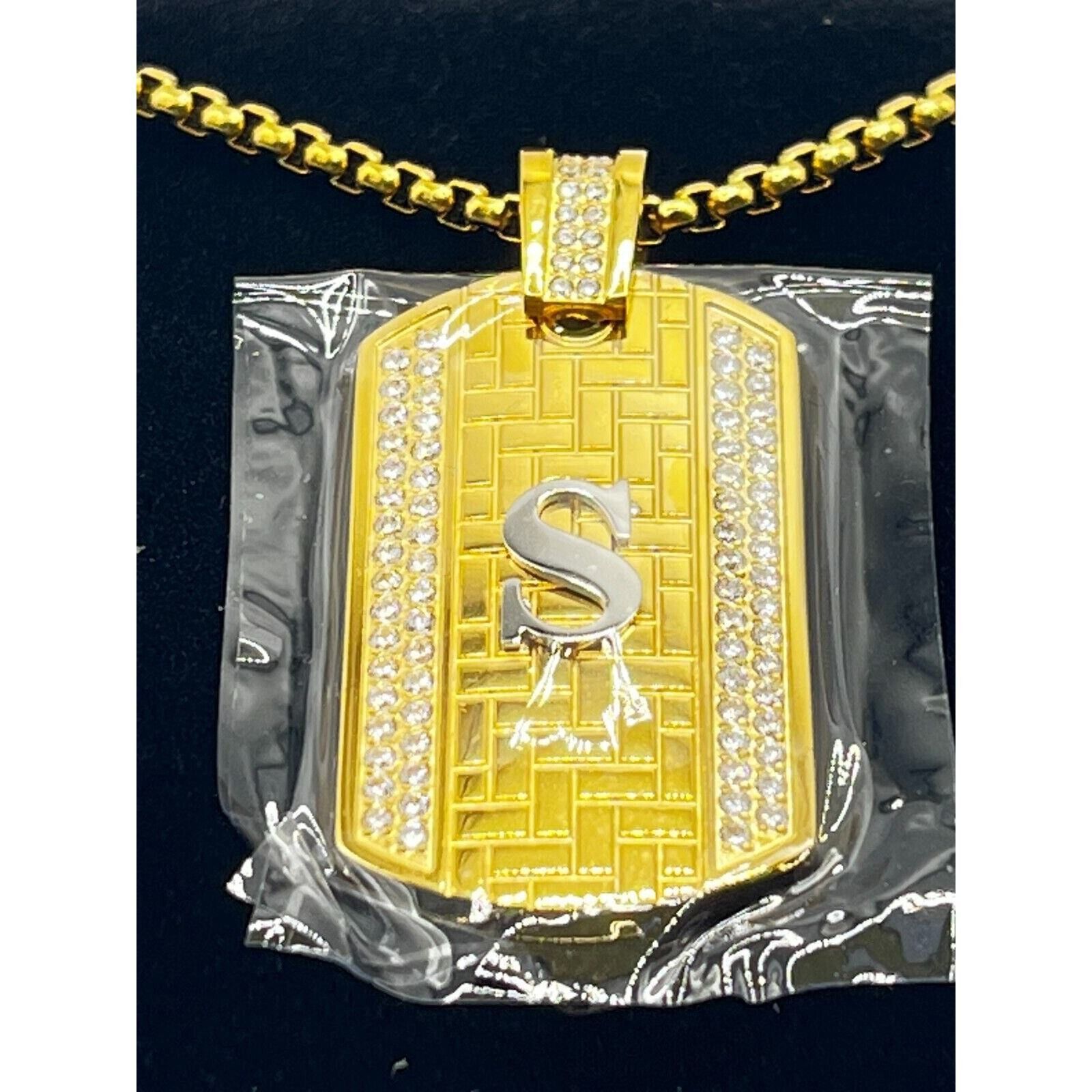 The Unbranded Brand Stainless Steel Dog Tag Initial Pendant, CZ Necklace 24" Size ONE SIZE - 5 Thumbnail