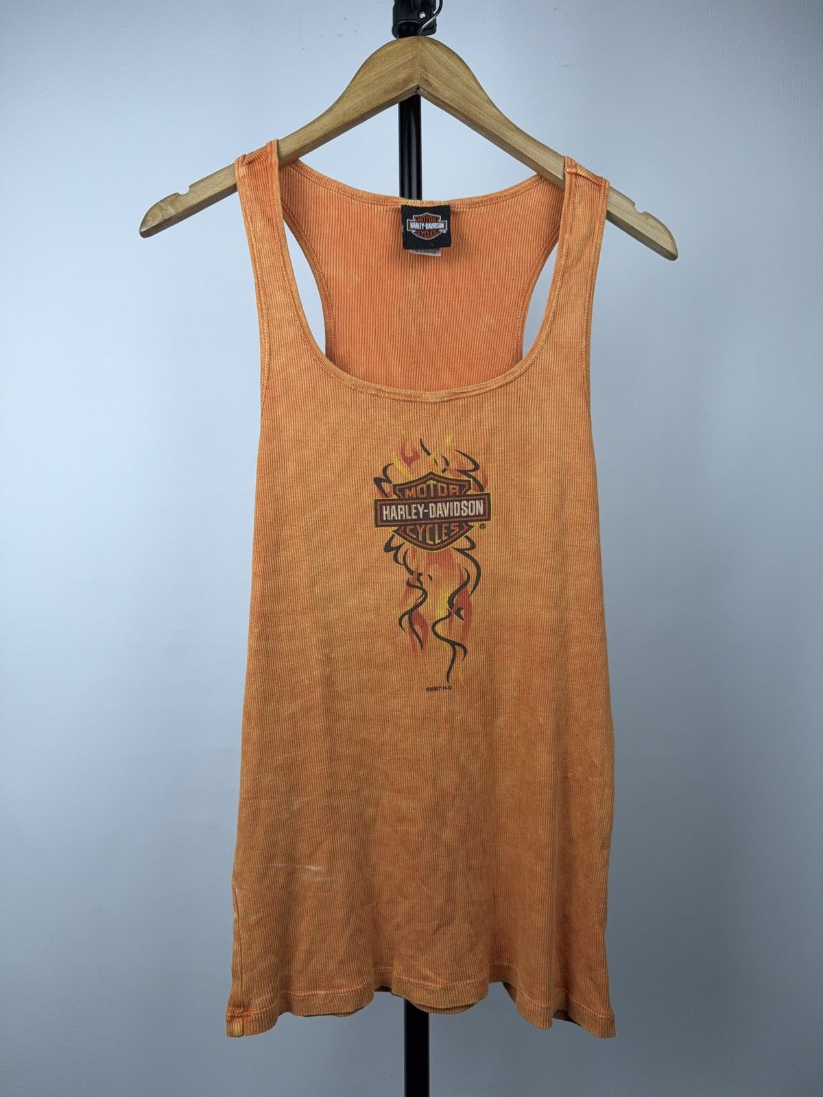 Harley Davidson 2007 Harley-Davidson Flame Ribbed Tank Y2K Biker Top Size XL / US 12-14 / IT 48-50 - 1 Thumbnail