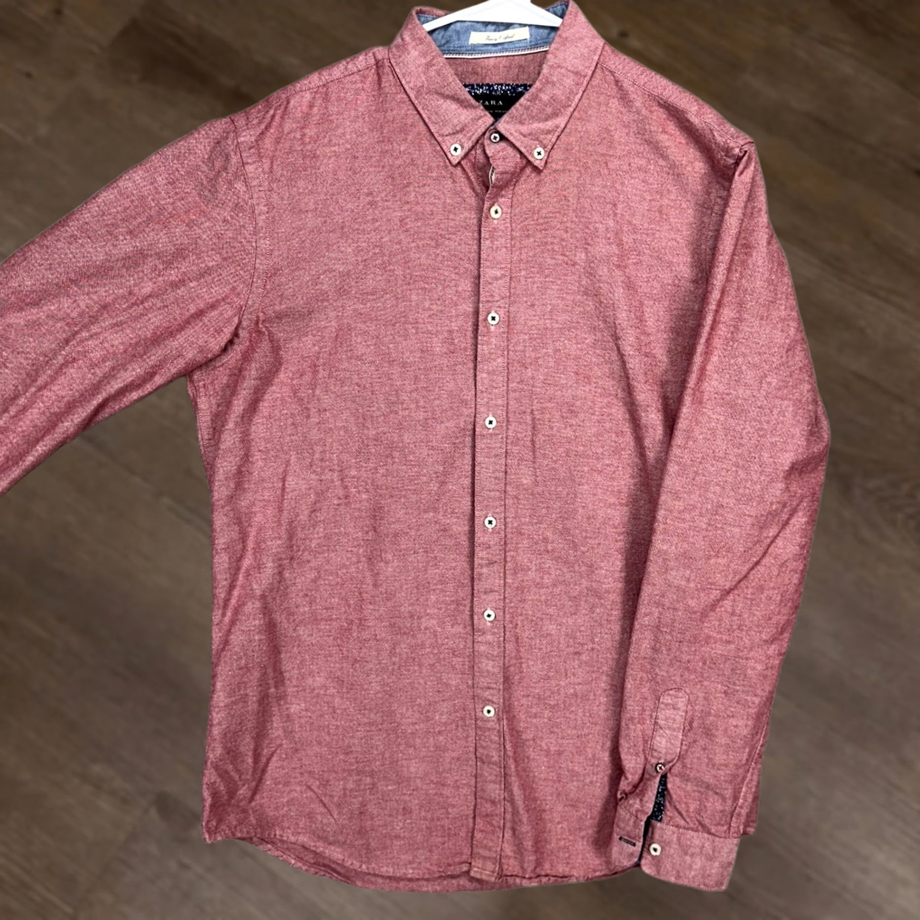 Zara ZARA Mens Button-Down Shirt Large Red Long Sleeve Pocket Casual Slim Fit Shirt Size US L / EU 52-54 / 3 - 1 Thumbnail