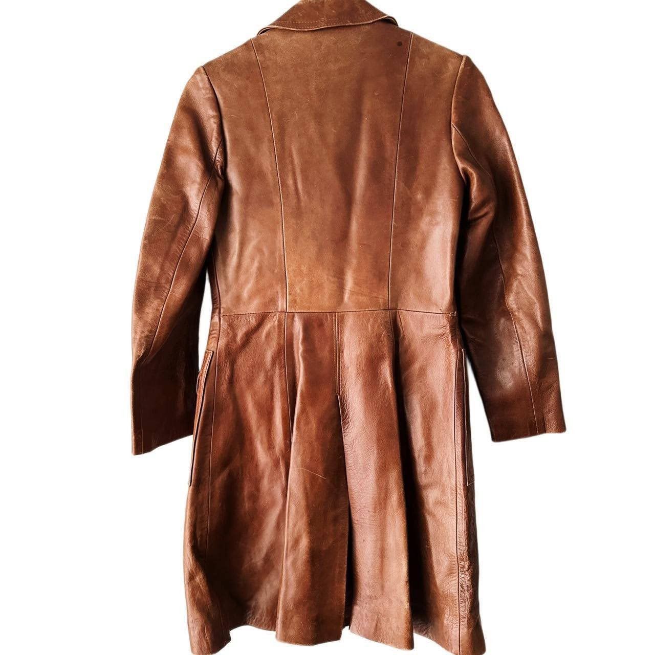 Vintage 1970s 70s TRUE Vintage Horsehide Leather Officer Biker Coat Size S / US 4 / IT 40 - 7 Thumbnail