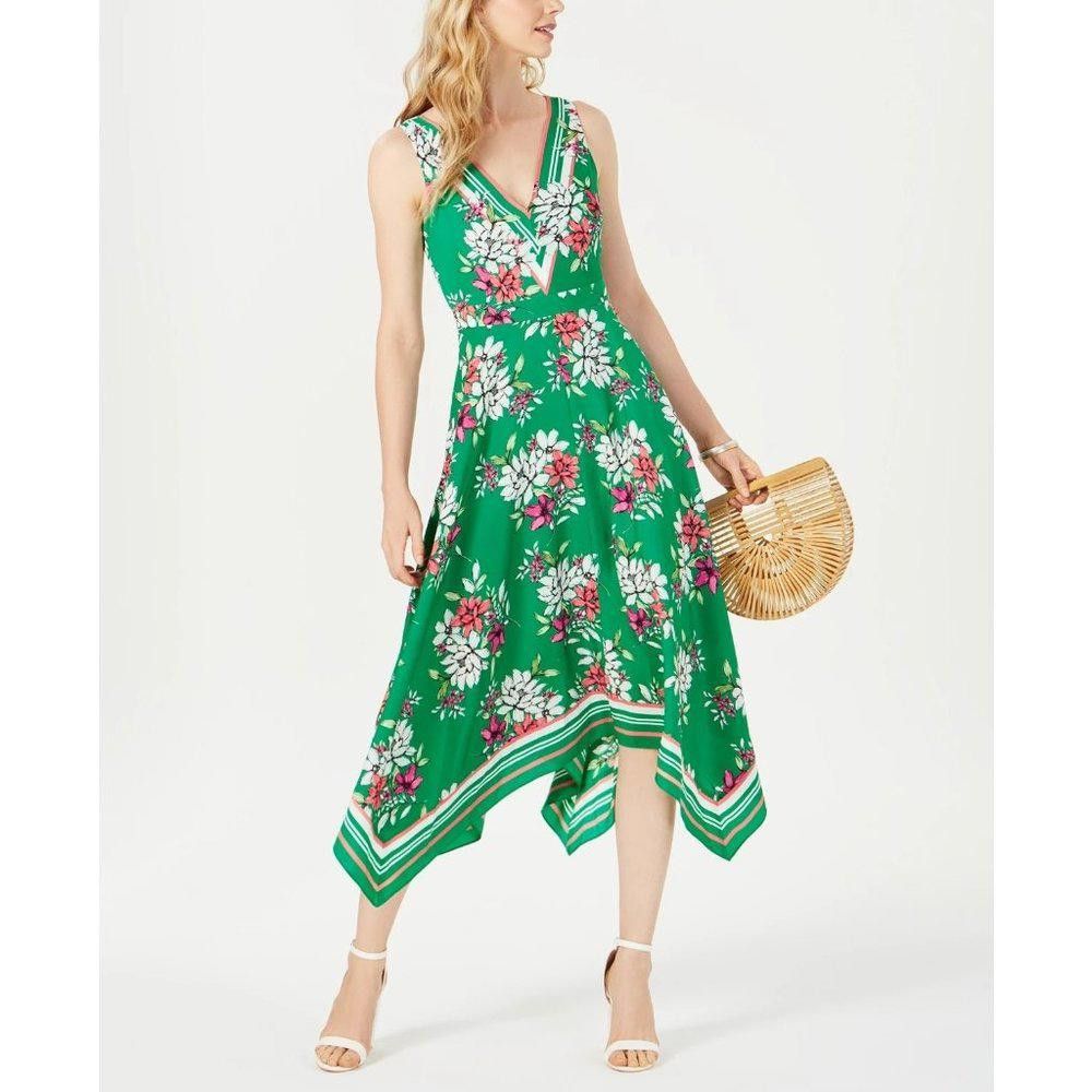 Vince Camuto Vince Camuto Floral Handkerchief-Hem A-Line Dress Green Size |  Grailed
