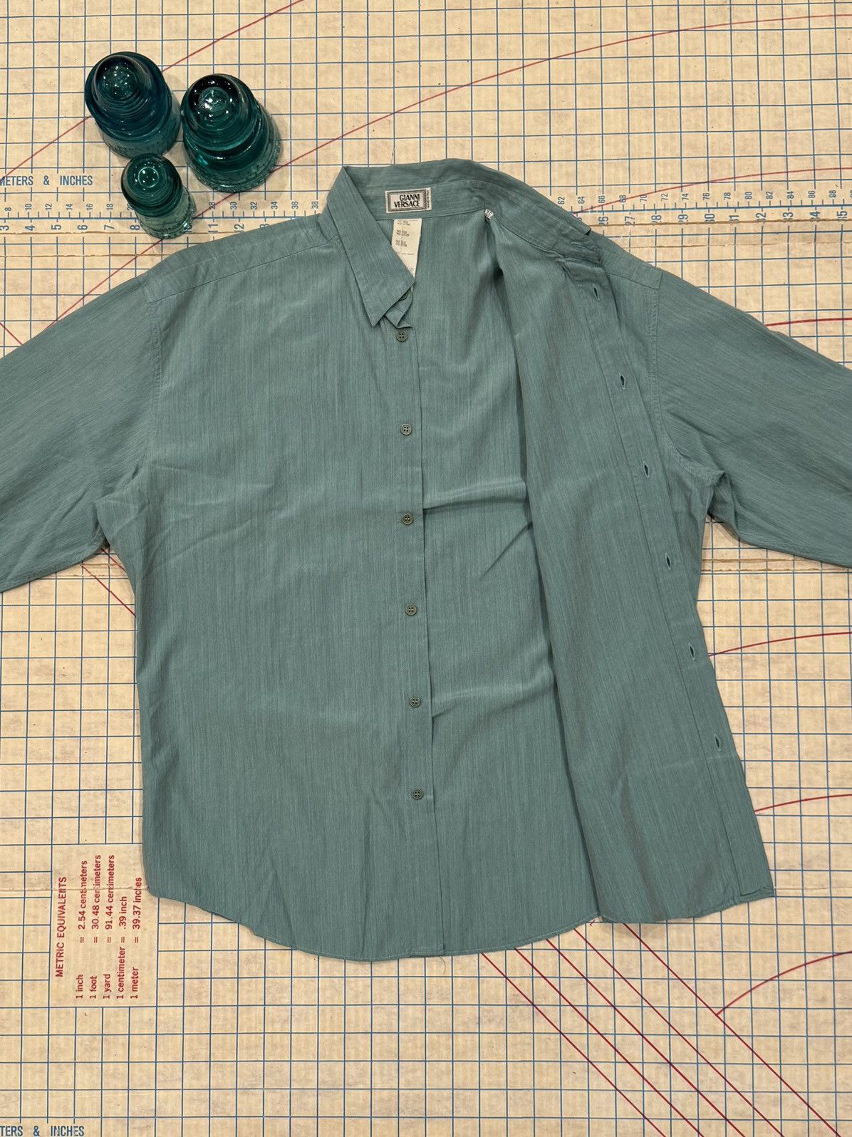Versace Vintage Gianni Versace Rare Single Colour Blue Silk ButtonUp Size US L / EU 52-54 / 3 - 5 Thumbnail