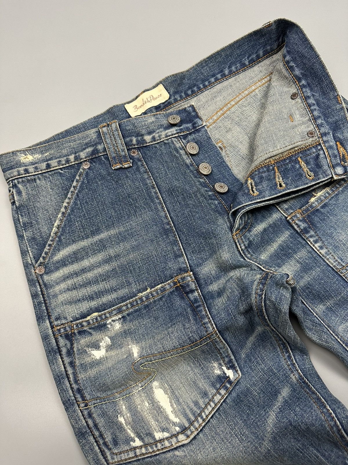 If Six Was Nine × Le Grande Bleu (L.G.B.) Distressed Bonds & Peace Boro Sashiko Flared Denim Size US 31 - 8 Thumbnail