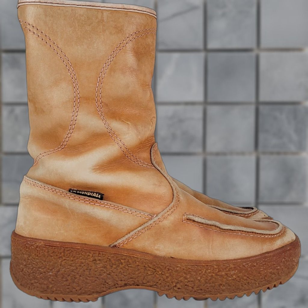 Vintage VINTAGE La Mondiale Italy Rambo Mens Boots Sherpa Lined Brown Leather Size 8 Beige Snow Boot Size US 7 / EU 40 - 1 Thumbnail