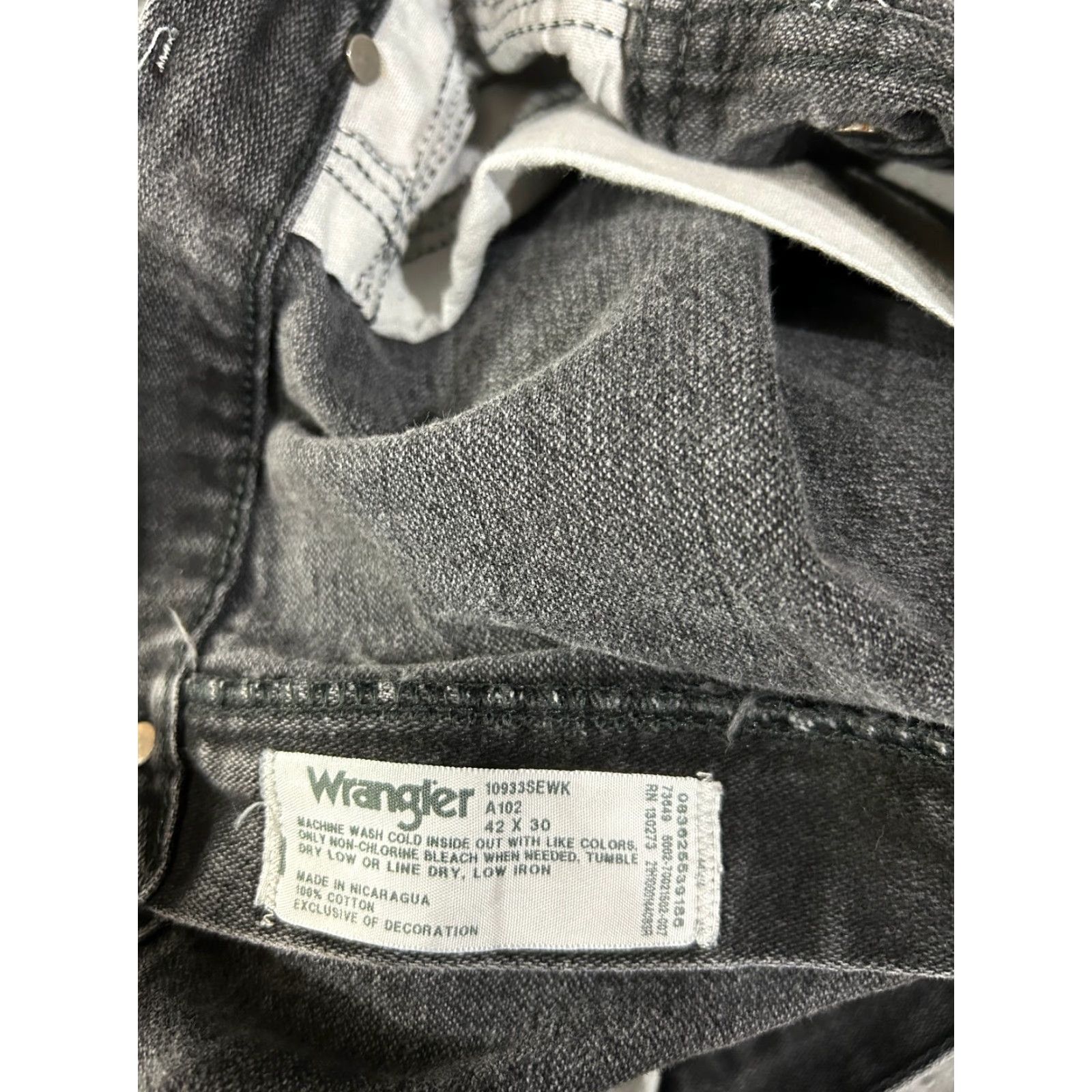 Wrangler Wrangler Jeans Mens 42x30 Black Denim Casual Western 10933sewk Jeans Pants Regular Fit 5-Pocket Solid Cotton Denim Machine Washable Size US 42 / EU 58 - 5 Thumbnail