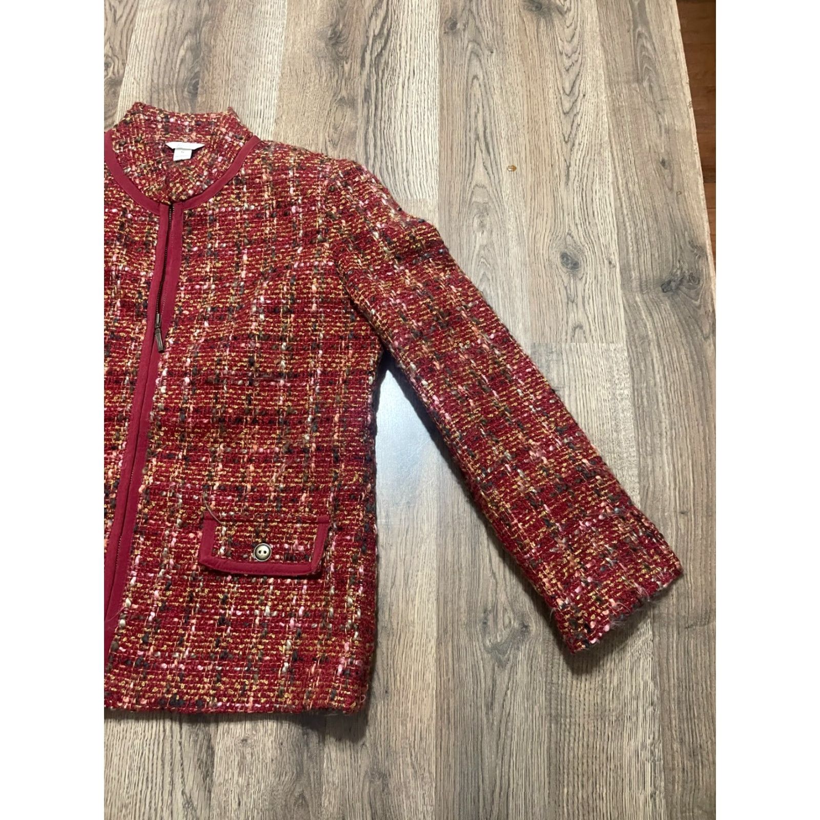Vintage Christopher&Banks Sweater Women Medium Red Tweed Full Zip Pockets Casual, Regular Fit, Fall Spring Summer, Women's, Size M Size M / US 6-8 / IT 42-44 - 4 Thumbnail